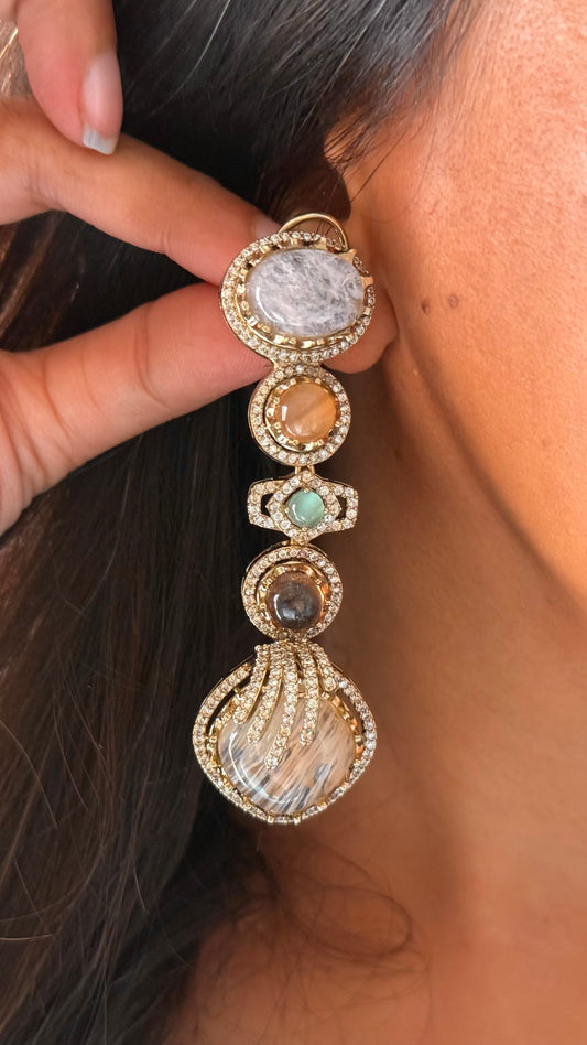 Cocktail real stone navratna earrings