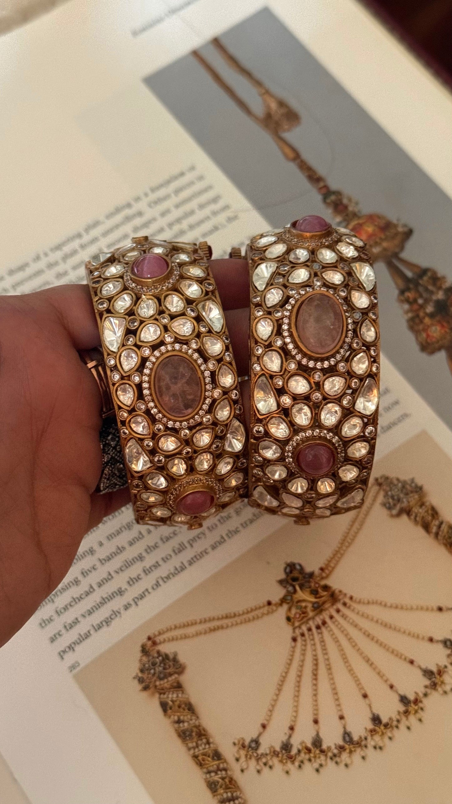 Rose quarts polki bangles