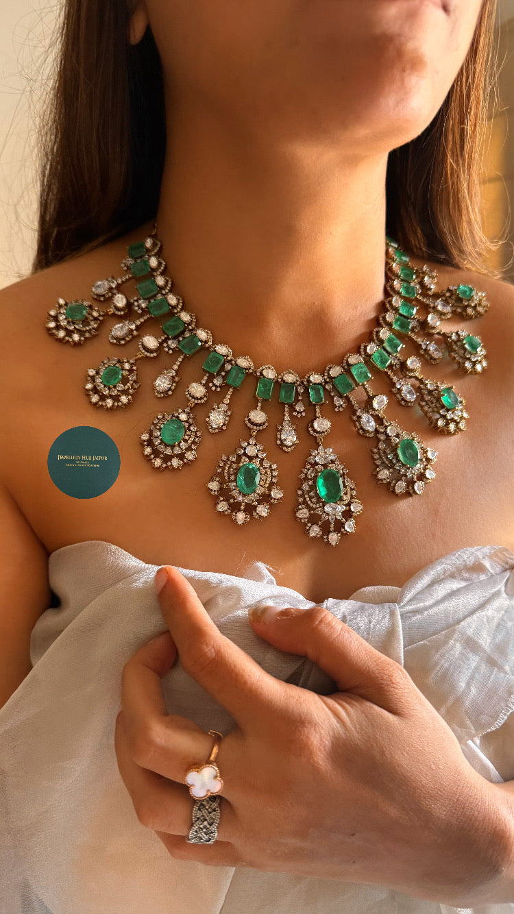 Dark mint doiublet Moissanite uncut polki collar set