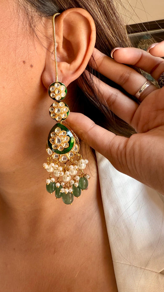 Emerald gold meenakari earrings
