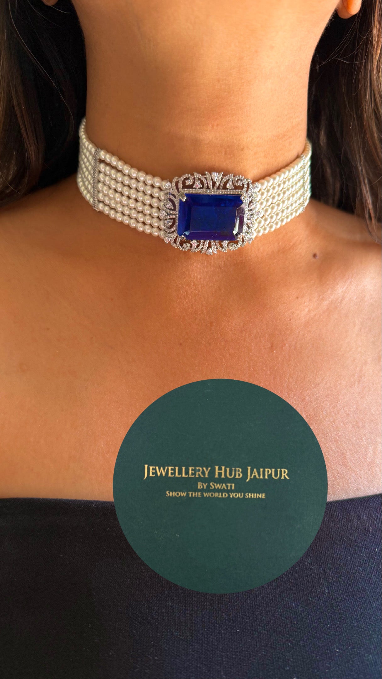 Sapphire doublet pearl choker