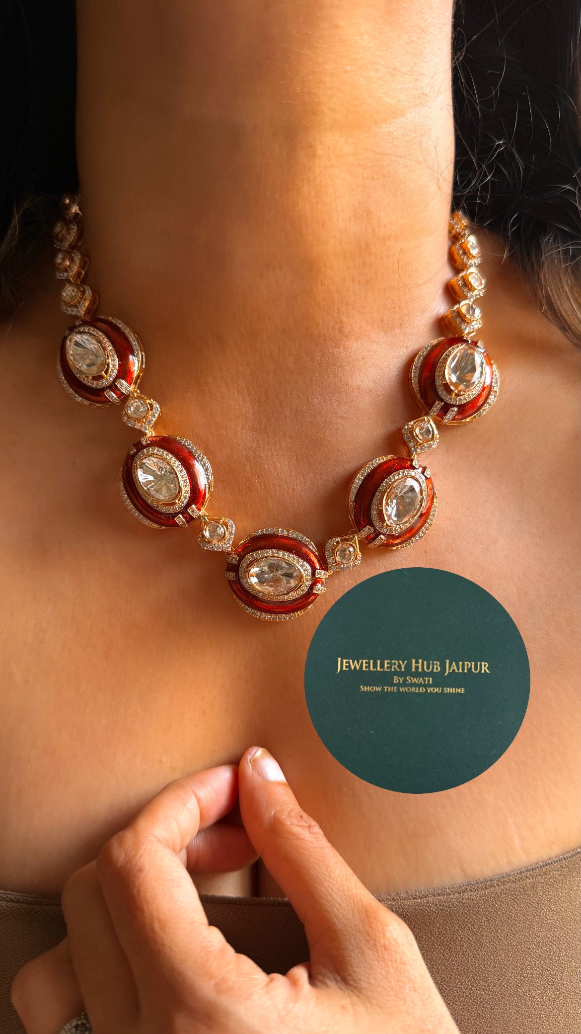 Burnt Tangerine moissanite polki designer collar set