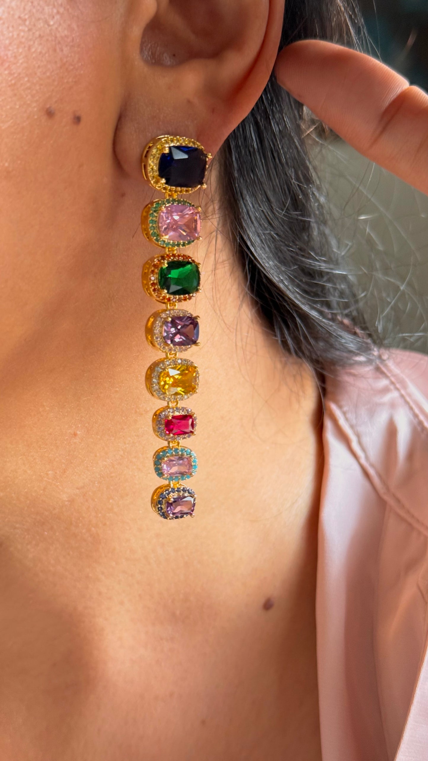 Gold-Plated Multi-Gemstone Linear danglers