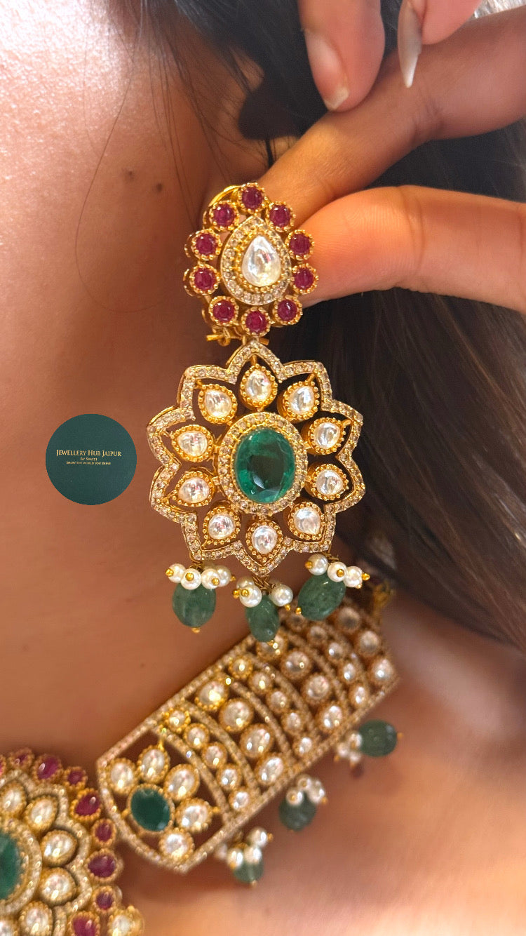 Emerald with Rani pink floral combo necklace
