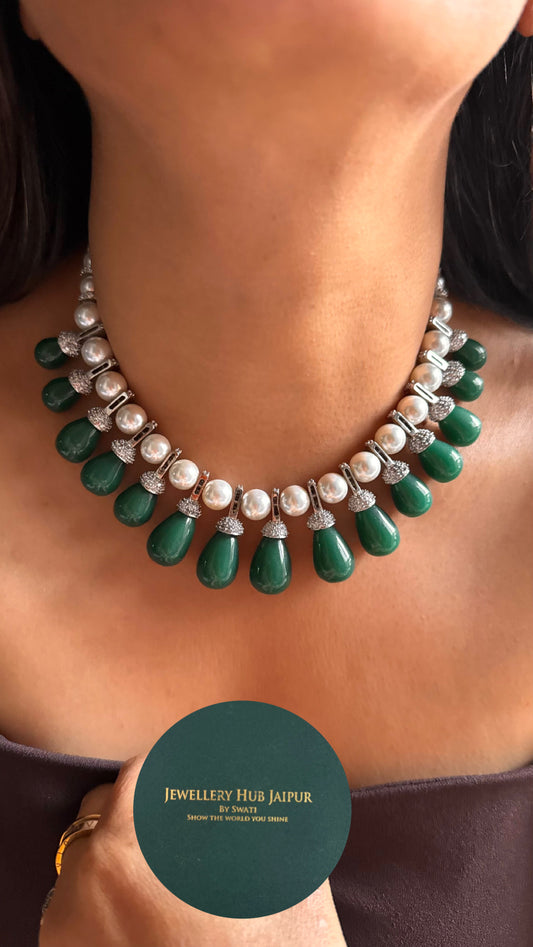 Emerald drops with pearl detailing set