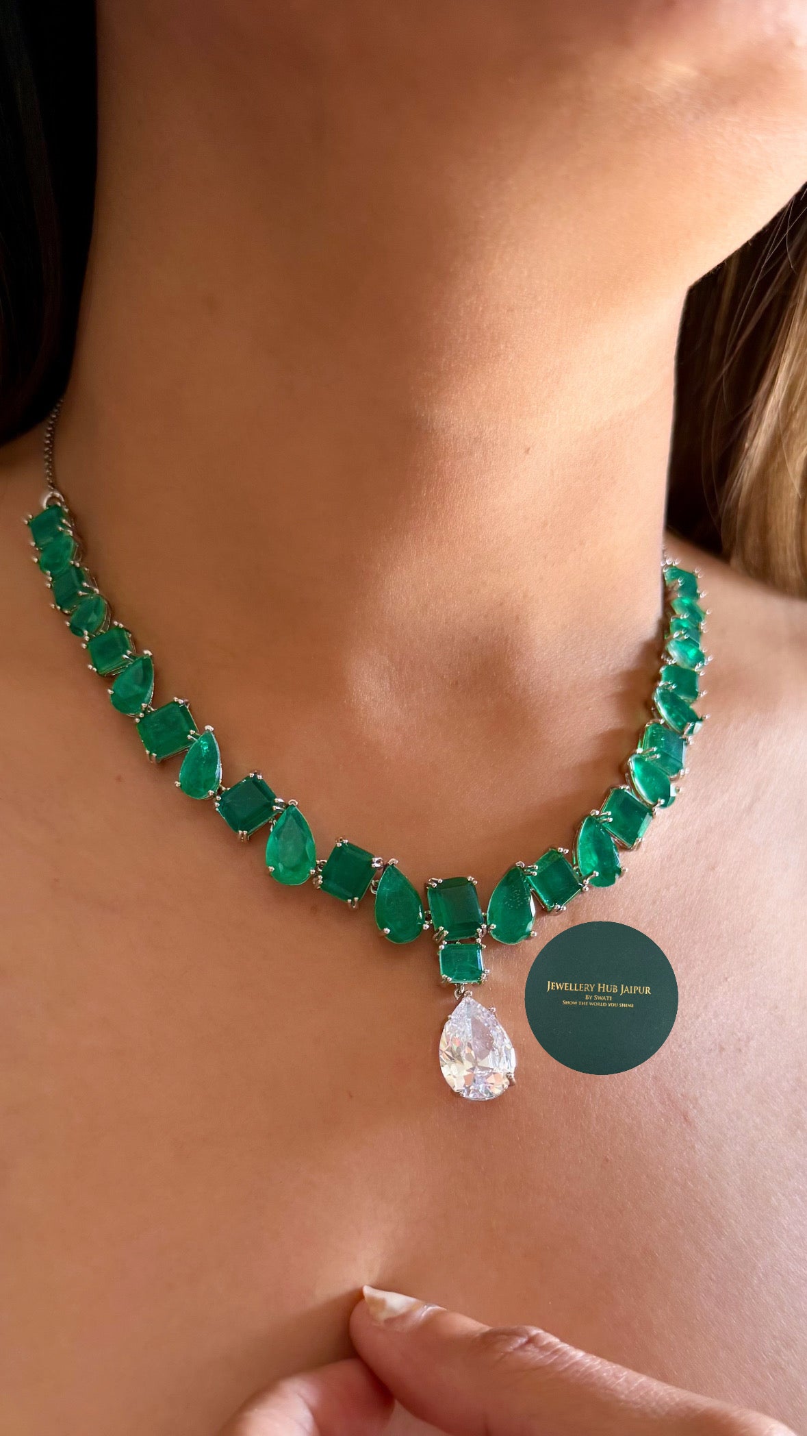 Rinaya Emerald doublet diamond necklace