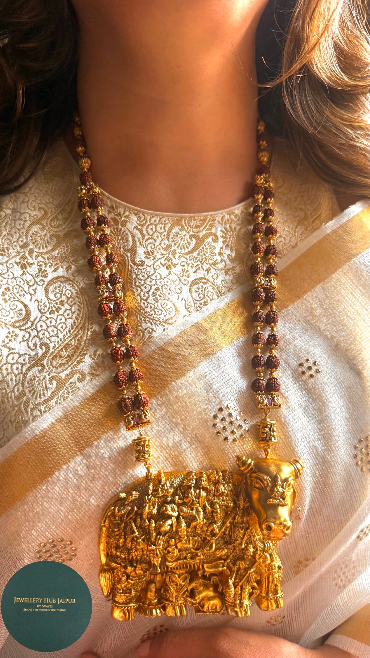 Nandi temple nakashi pendant with rudraksh mala Necklace