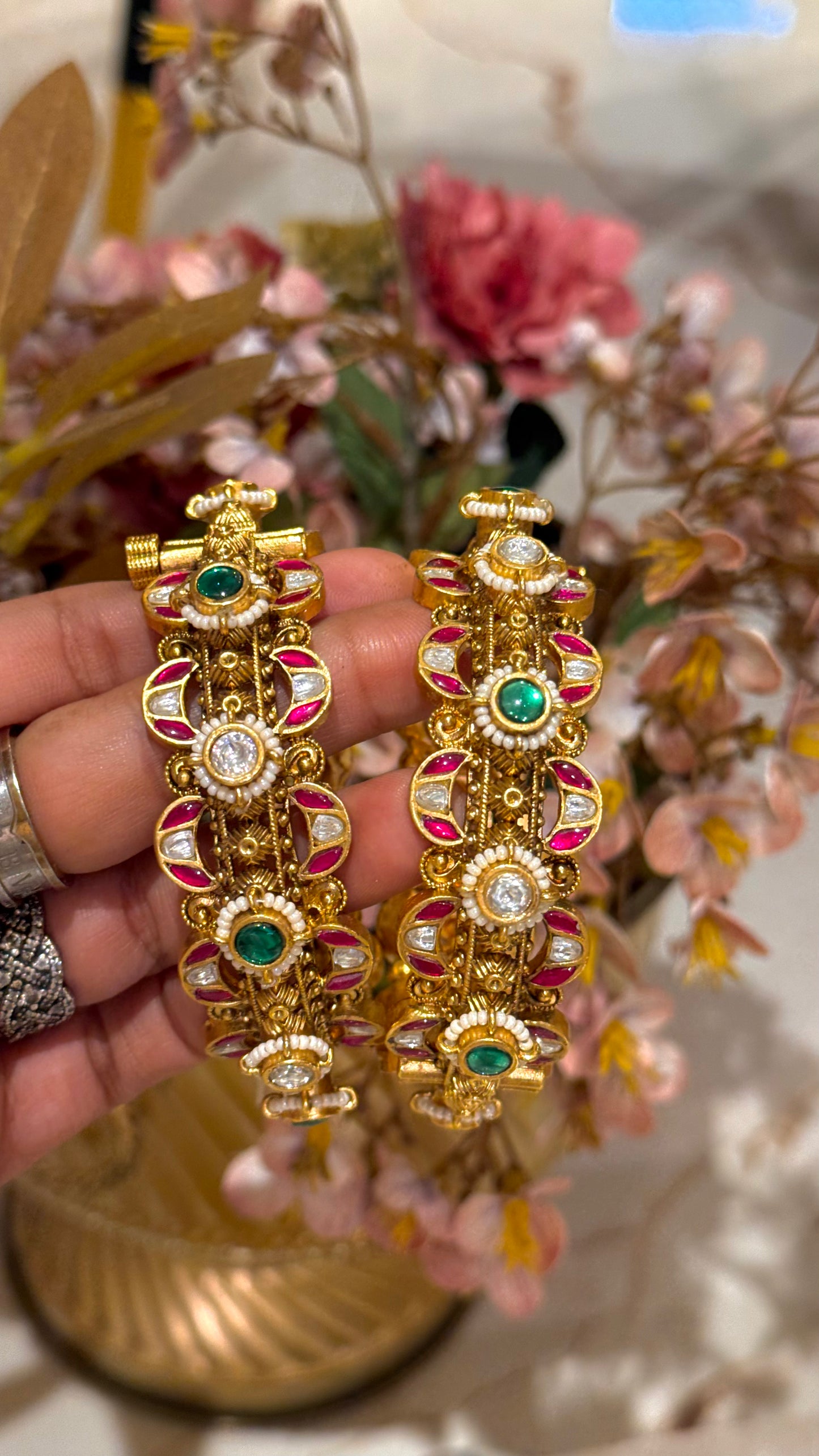 Pachi Kunda Rani pink & emerald bangles