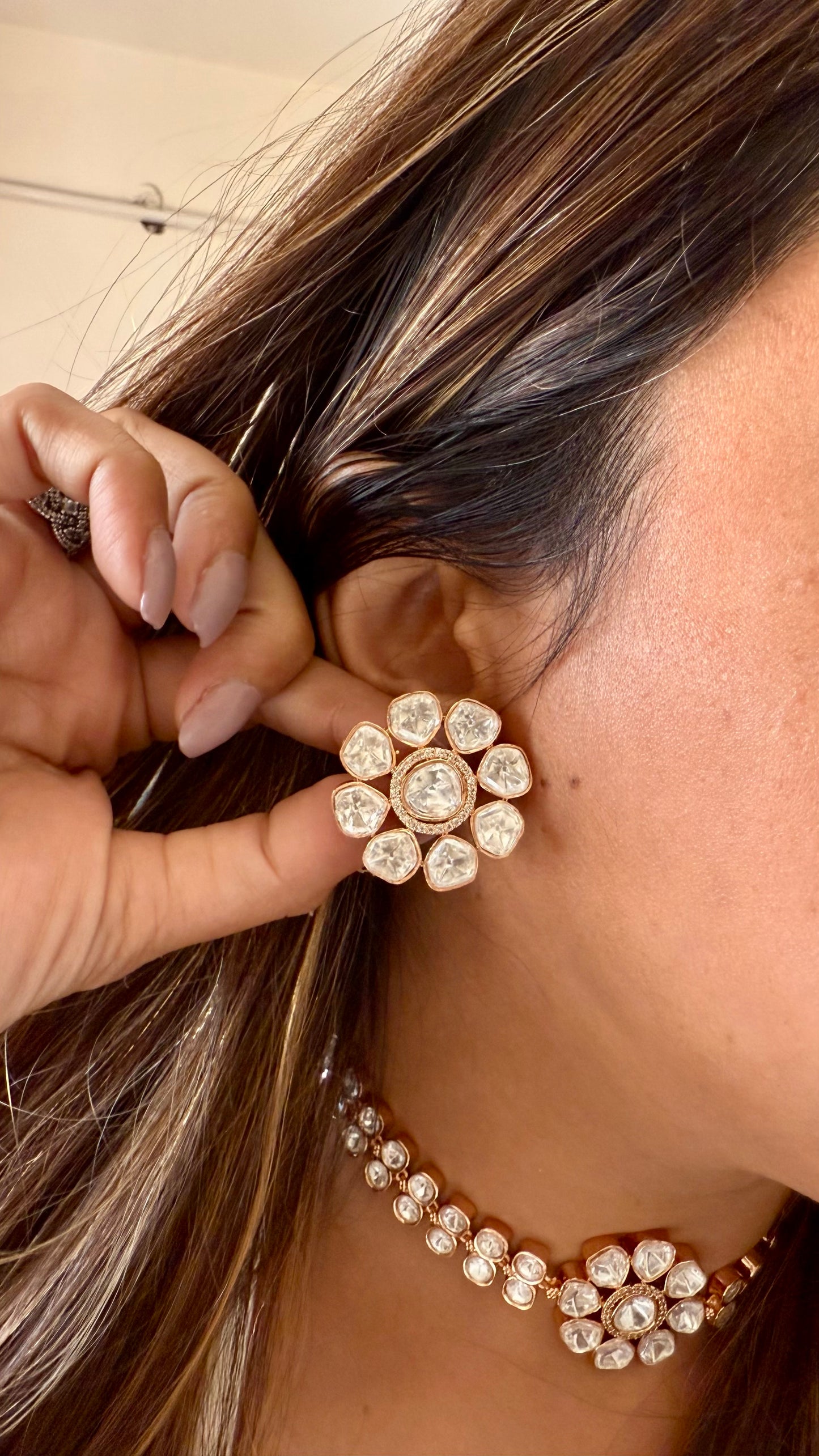 Sitara Moissanite polki heritage minimal necklace with earrings
