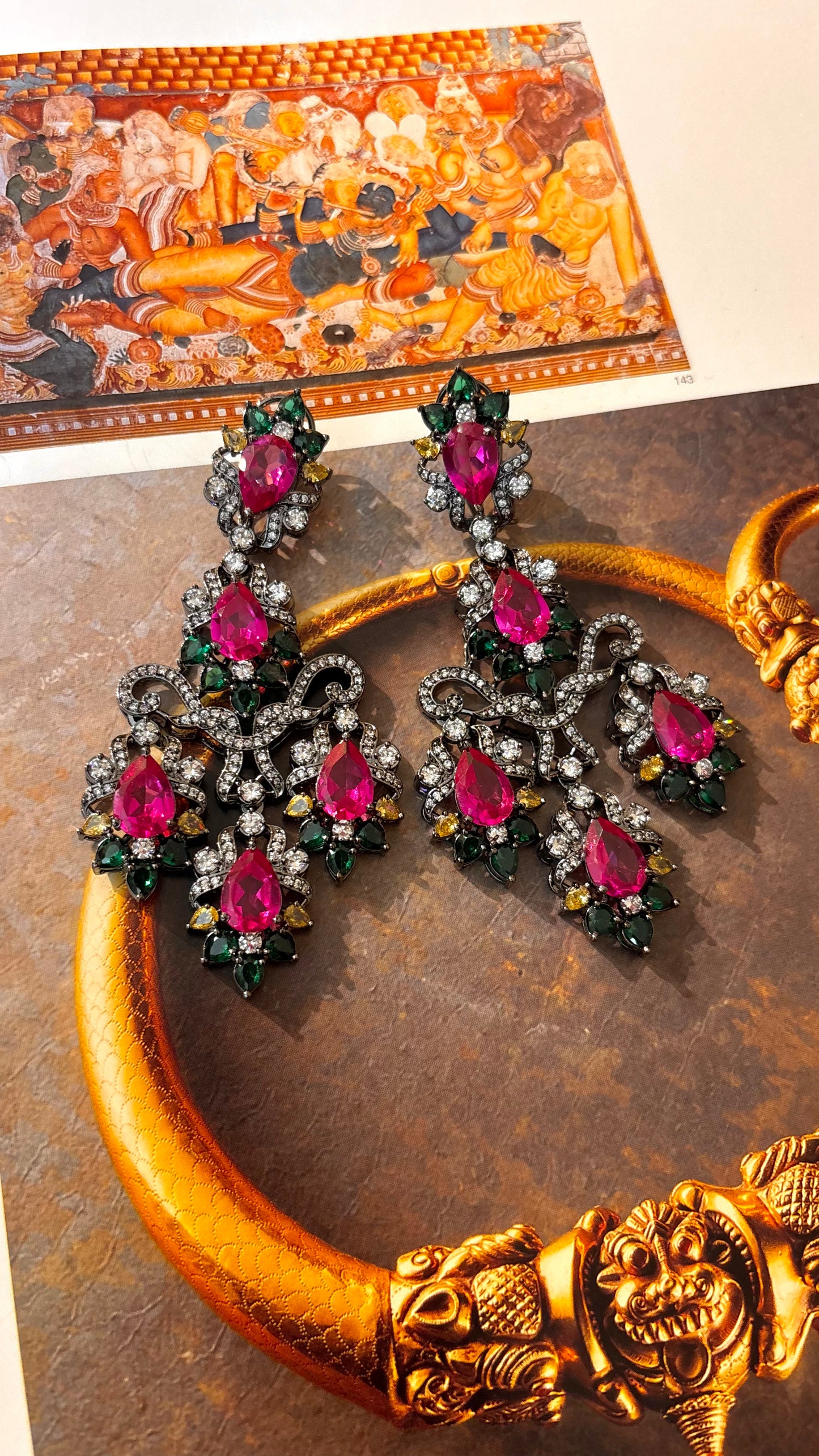 Hot pink & emerald Swarovski danglers