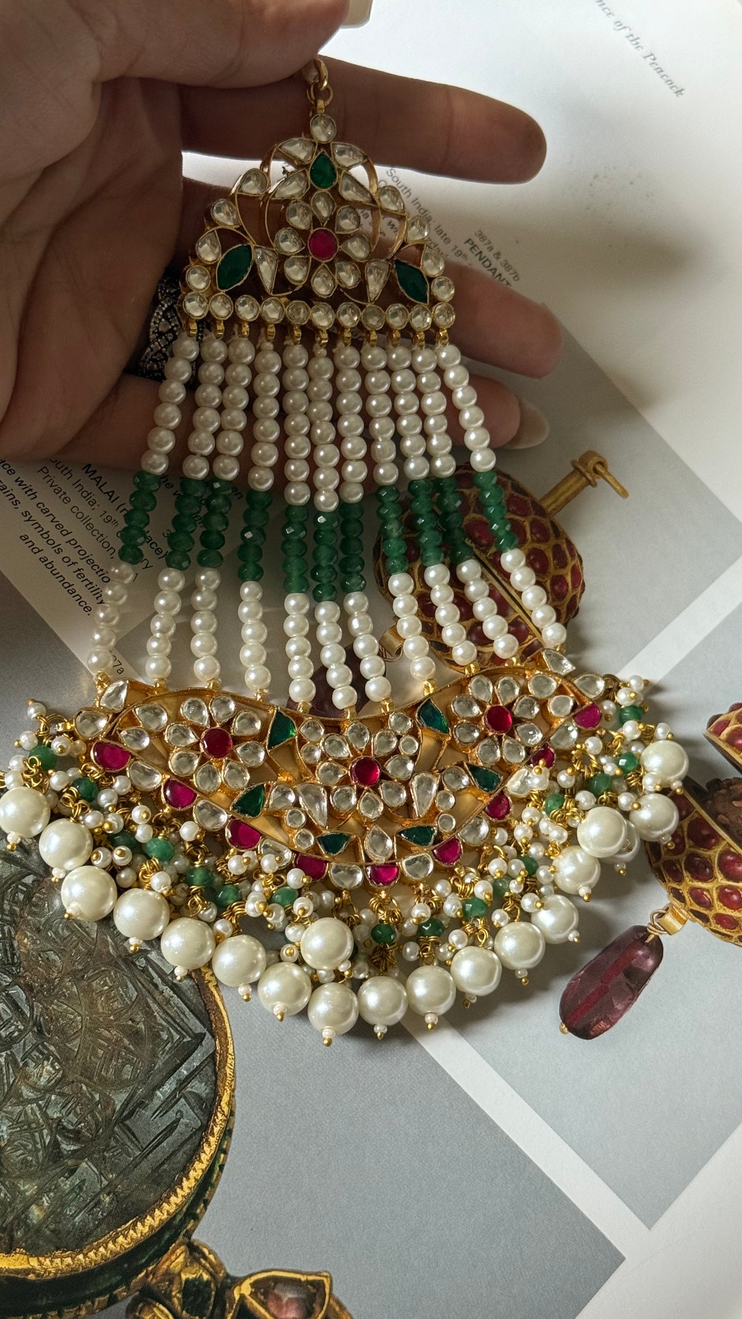Paachi Rani pink floral with emerald & pearl drop passa