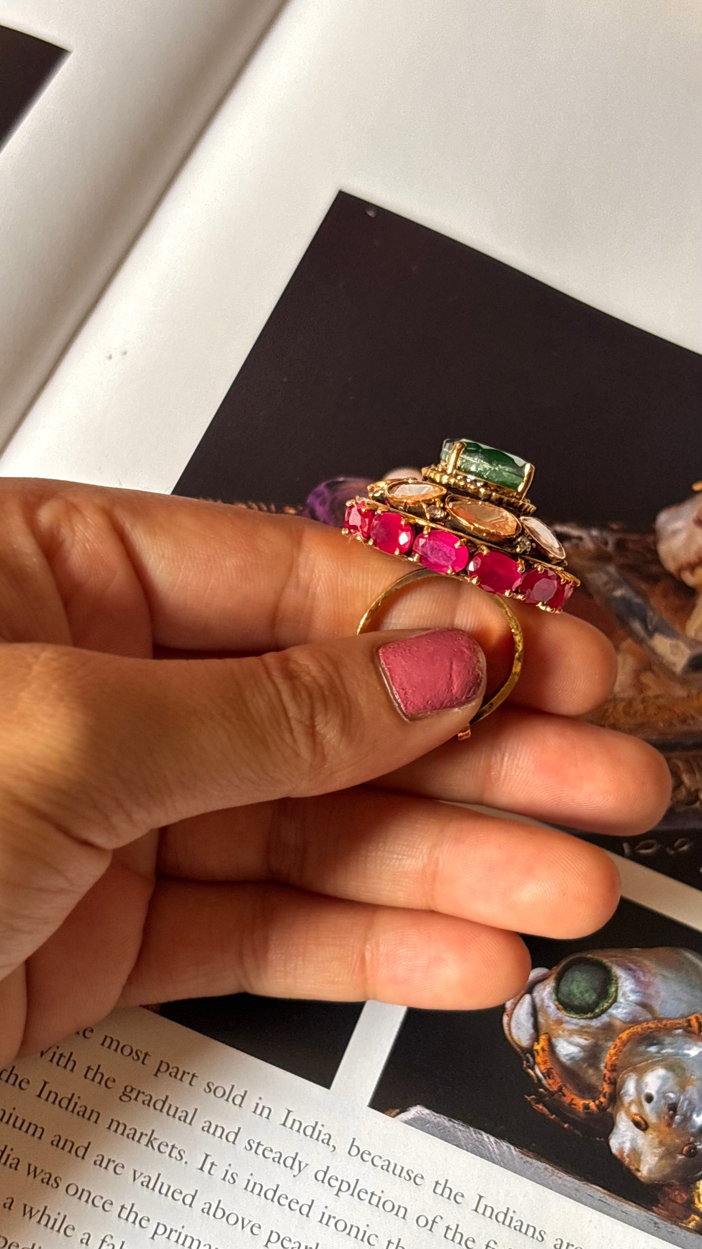 Emerald doublet peeli polki ring