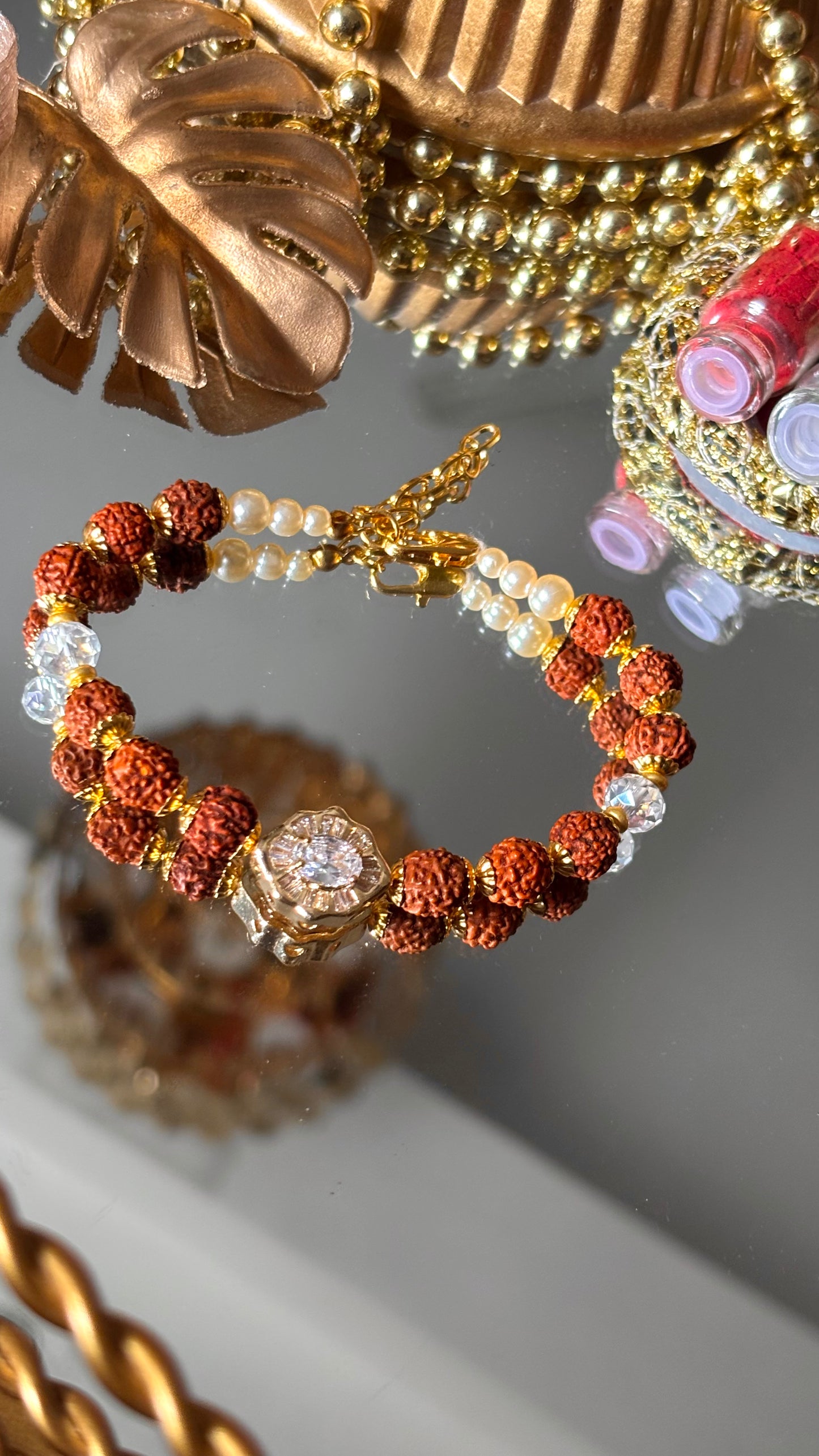 Diamond polki 12 rudraksh designer Rakhi bracelet ( shipping will be extra )