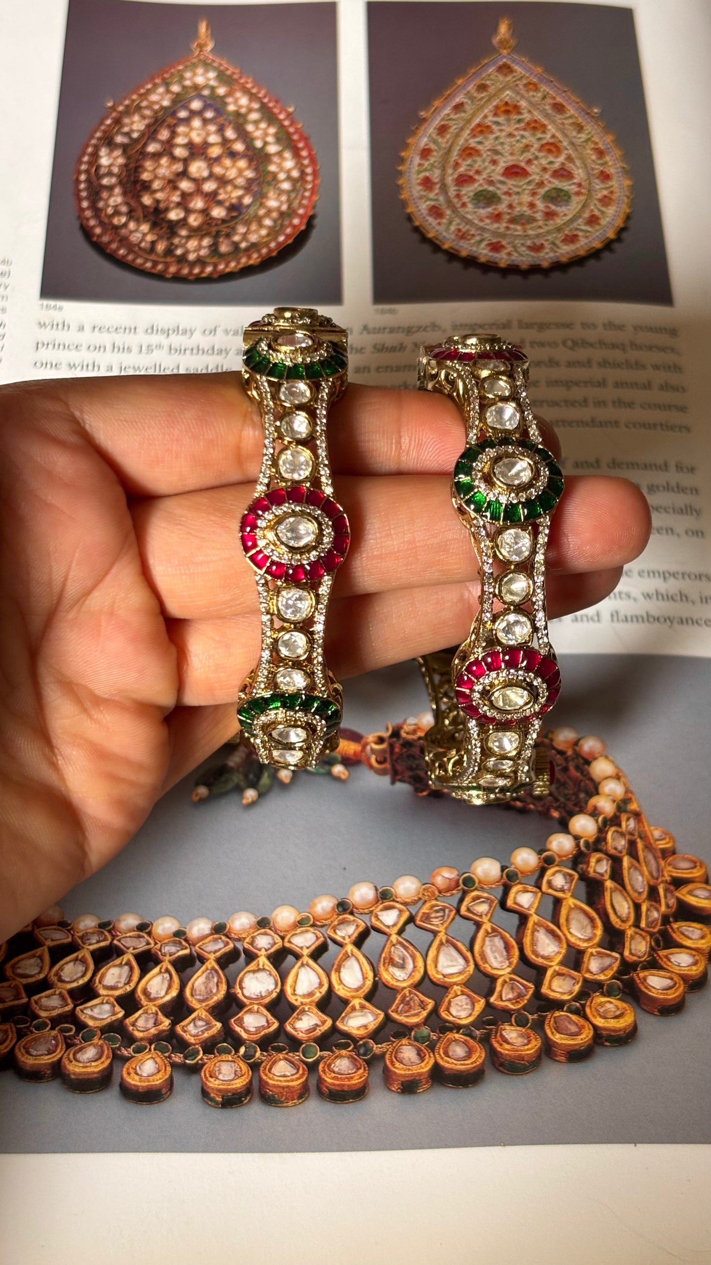Ruby & emerald floral katdana openable bangles
