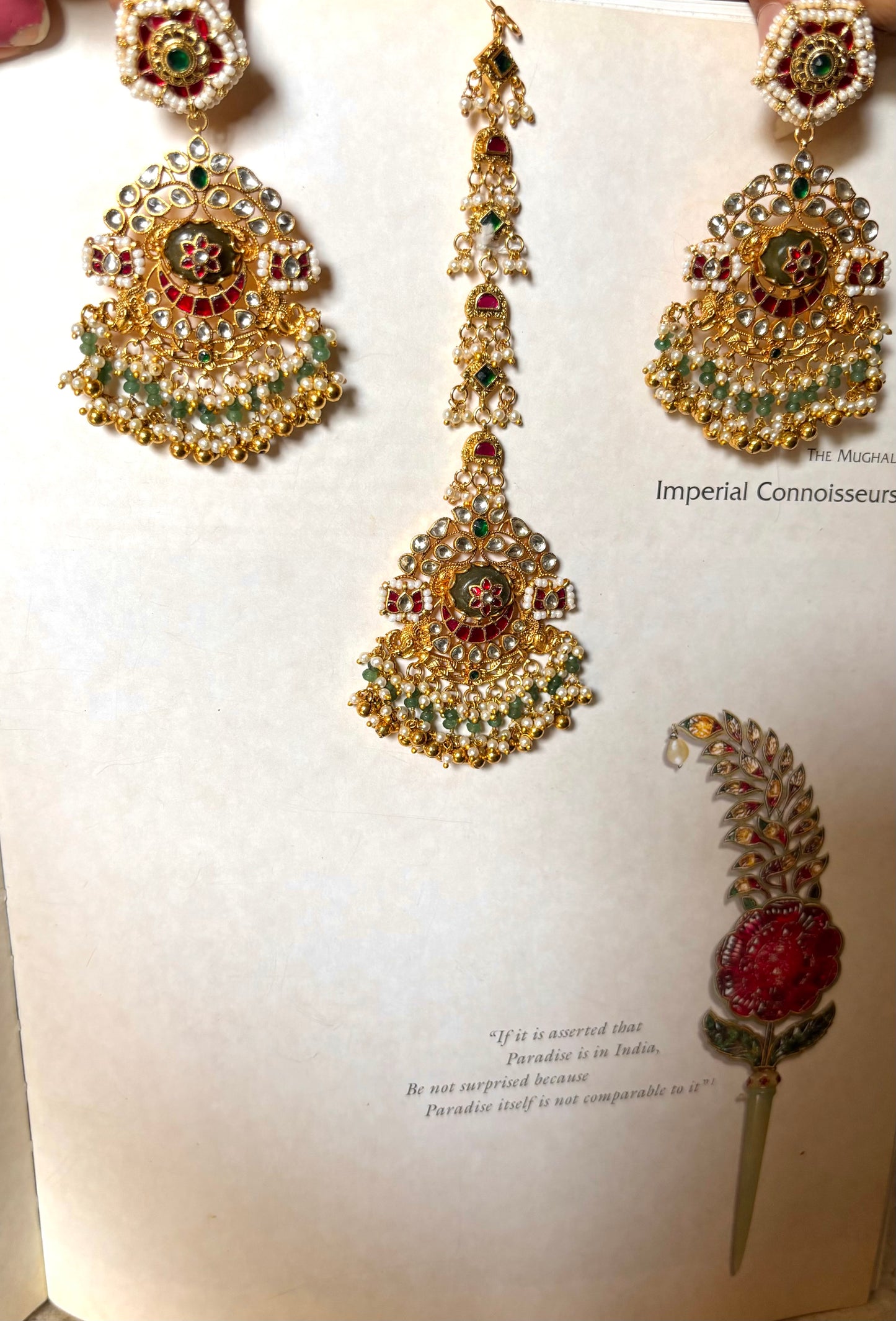 Mint inlay Paachi Kundan Maangtika with earrings combo