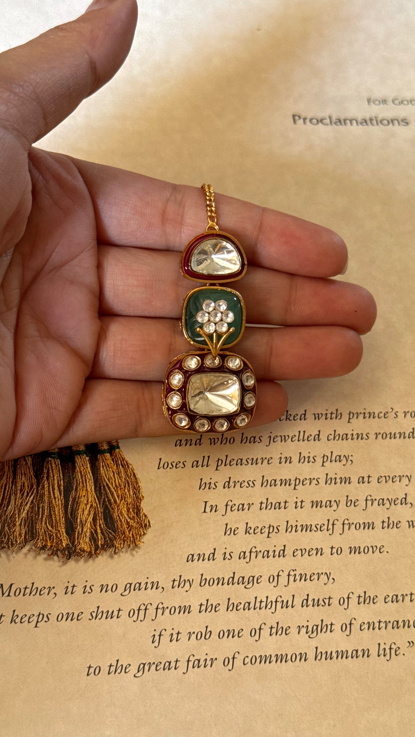 Ruby & emerald floral meenakari Maangtika