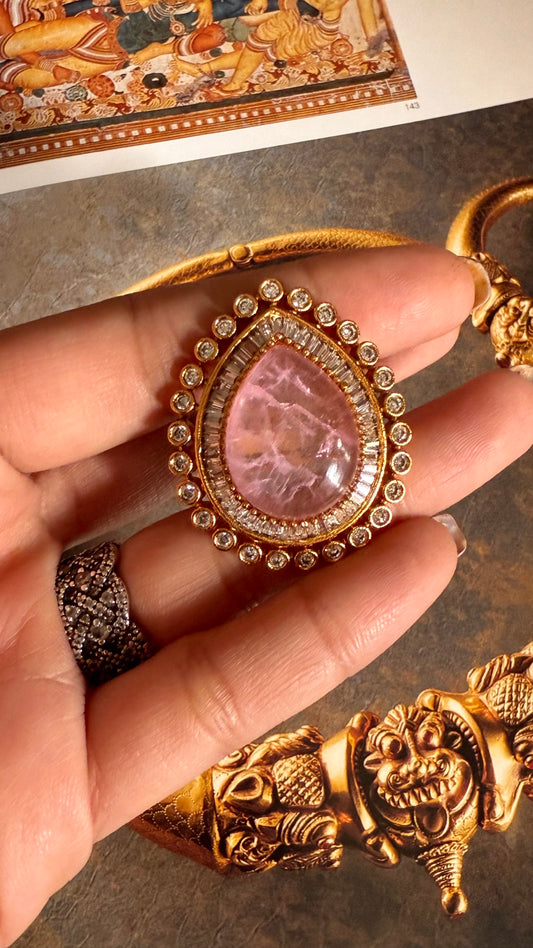 Rose quartz moissanite adjustable ring