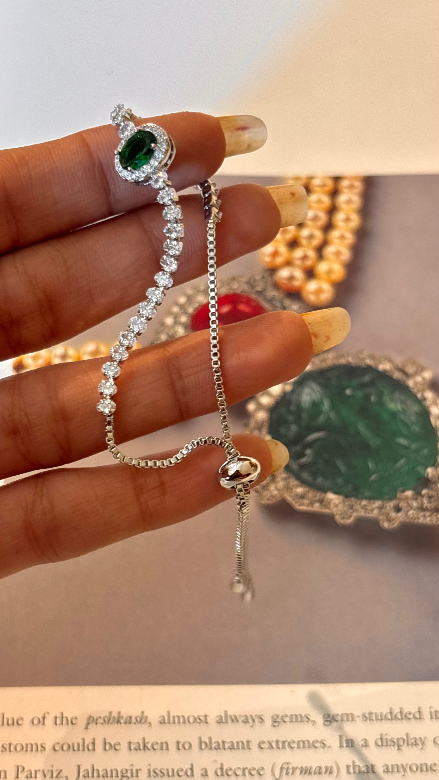 Emerald cz diamond adjustable bracelet
