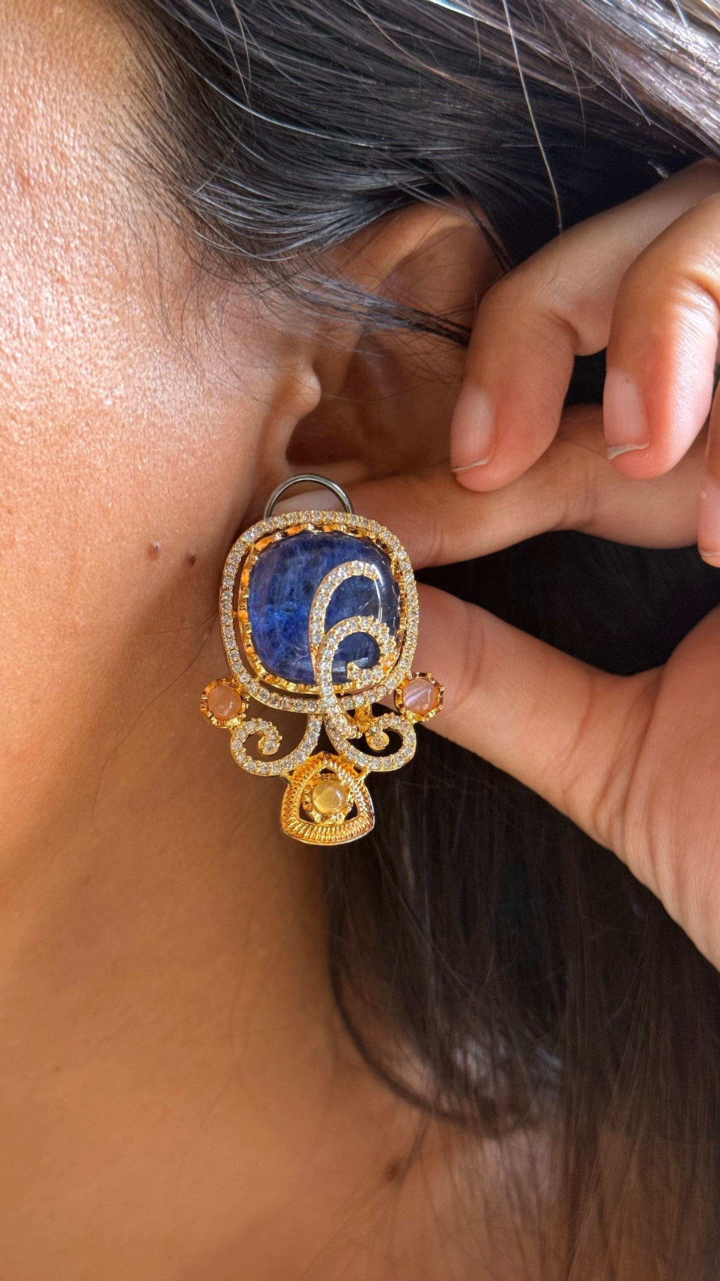 Sapphire & topaz doublet designer cocktail studs