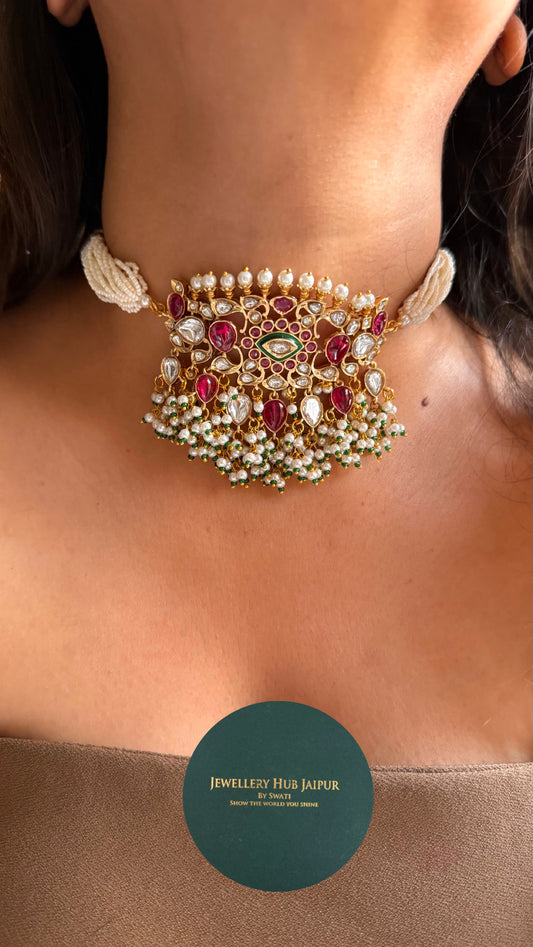 Minimalist Rani pink ruby choker Necklace