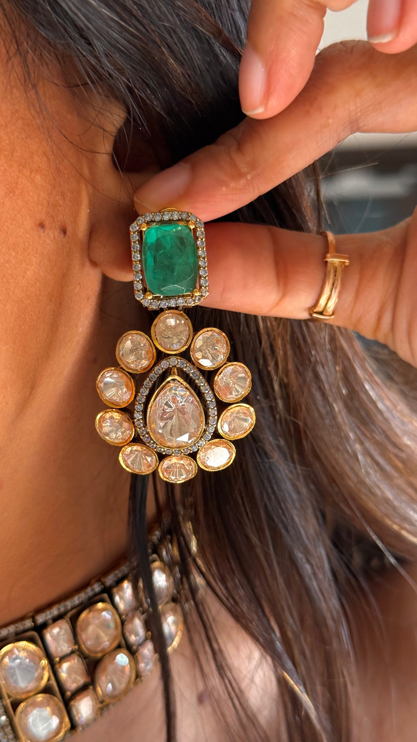 Dark mint  peeli polki moissanite choker