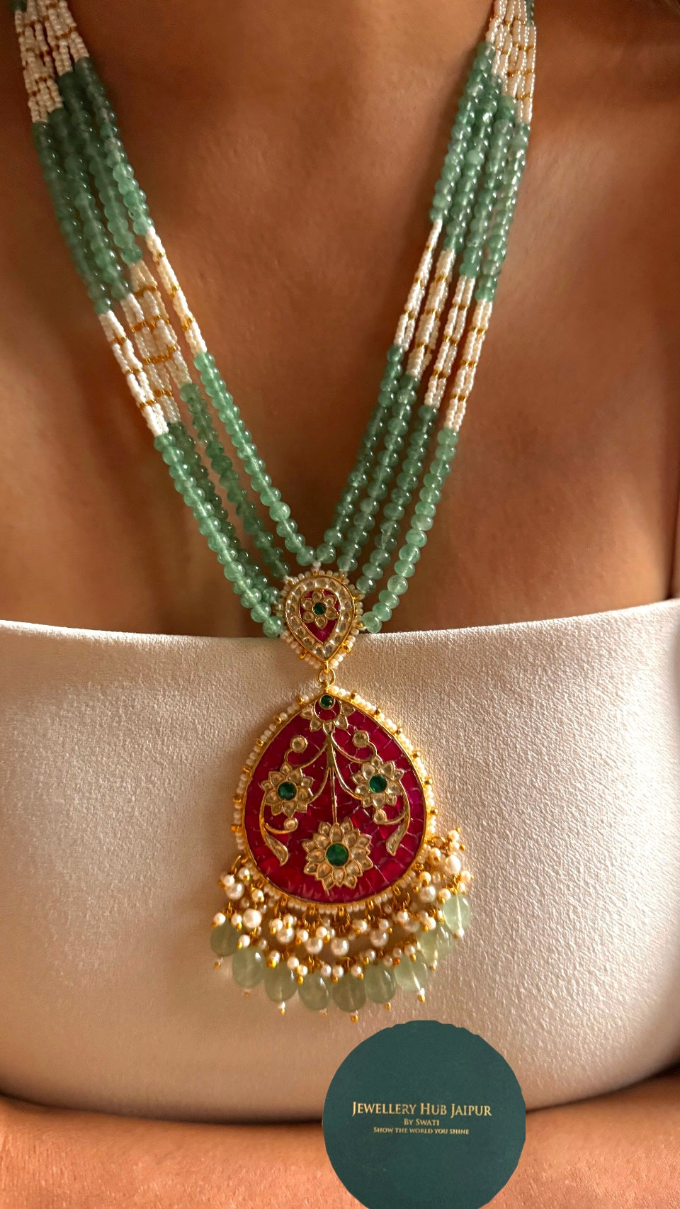 Jadau paachi kundan with four layered mala Necklace