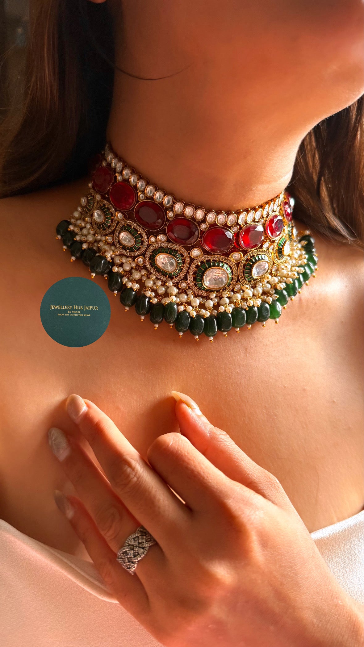 Ruby doublet & emerald katdana choker set