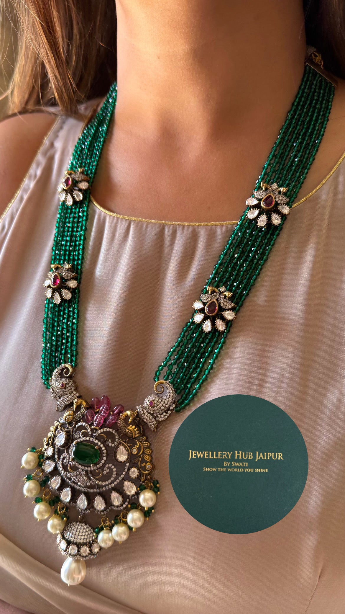 Parnavi Gajanand emerald & Ruby  moissanite rani haar