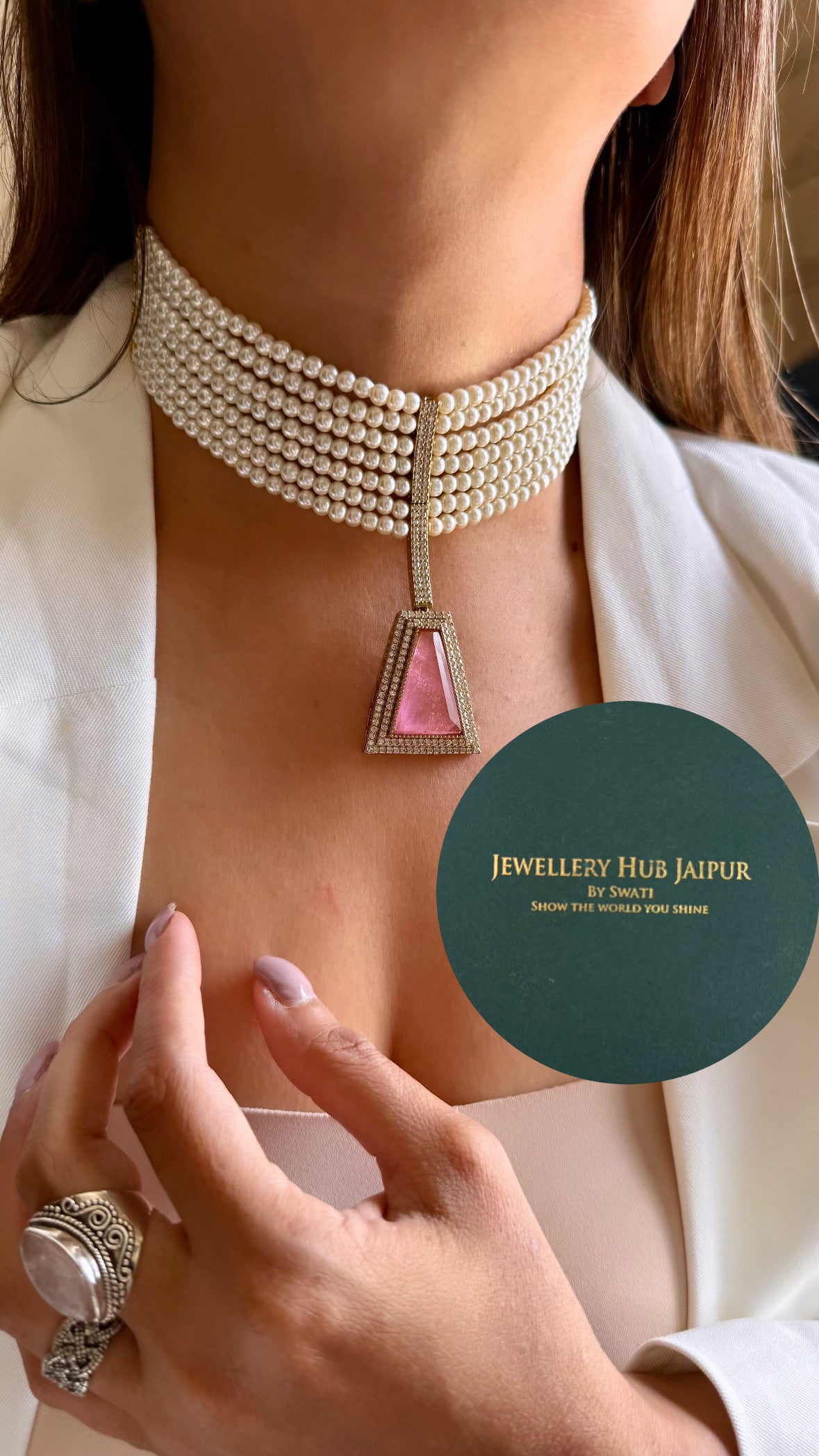 Rose quartz pearl choker