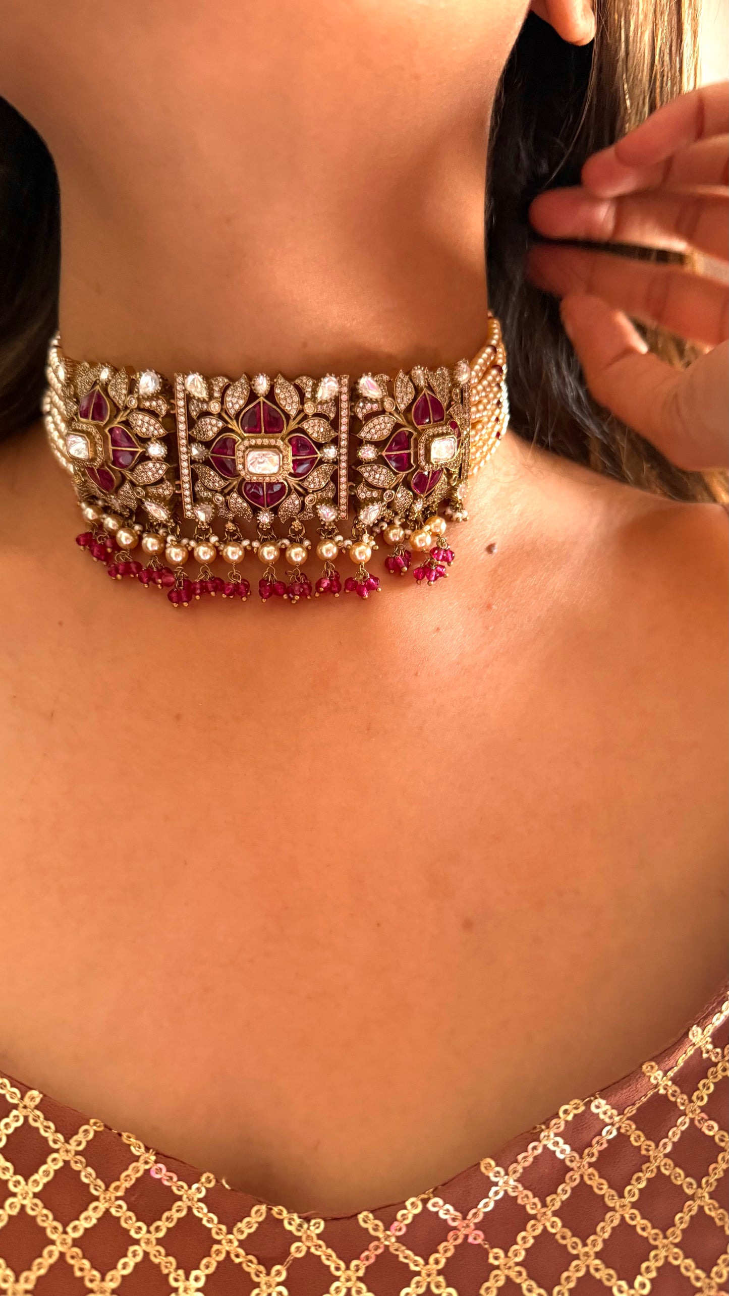 Naina ruby katdana moissanite thread choker