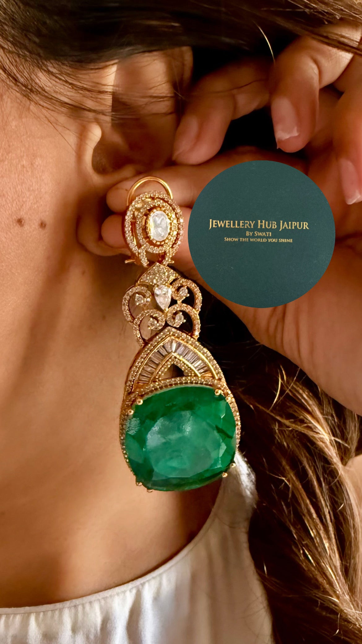 Emerald moissanite designer long necklace
