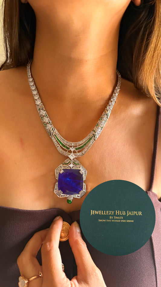 Bvlgari inspired Enigma Statement with sapphire pendant collar set