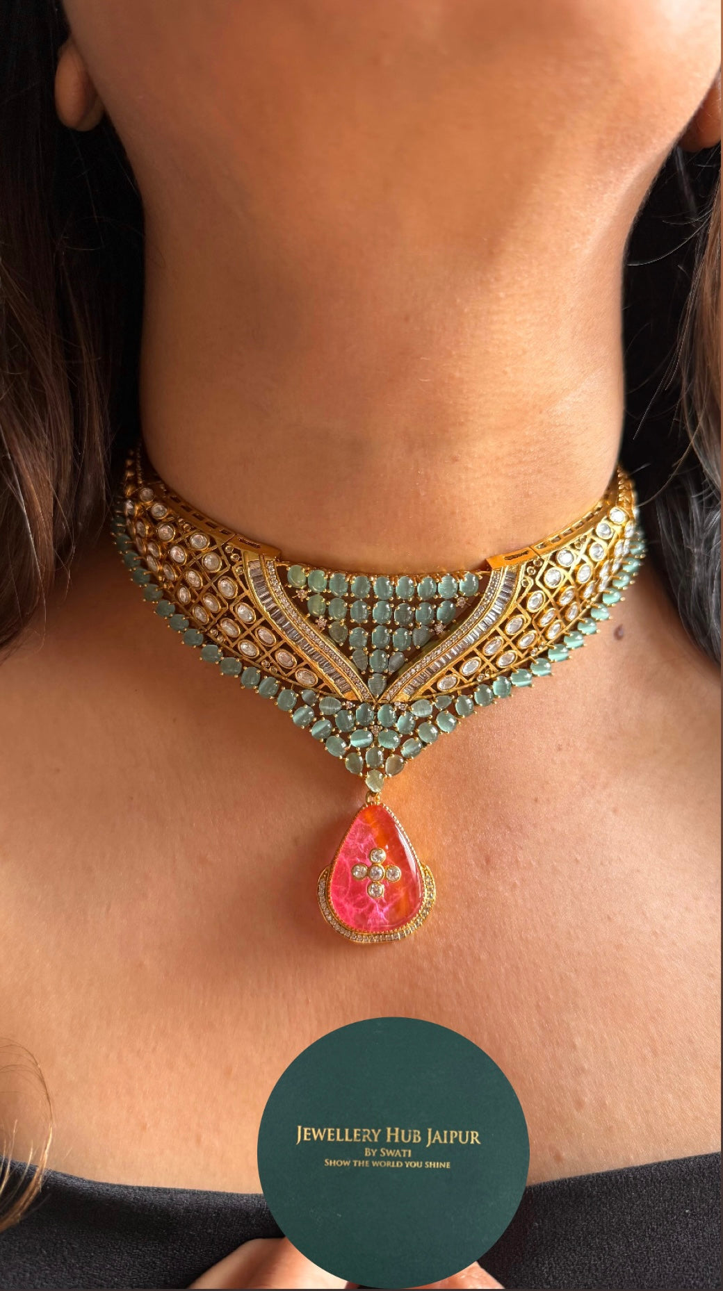 Mint with rose quartz cocktail necklace