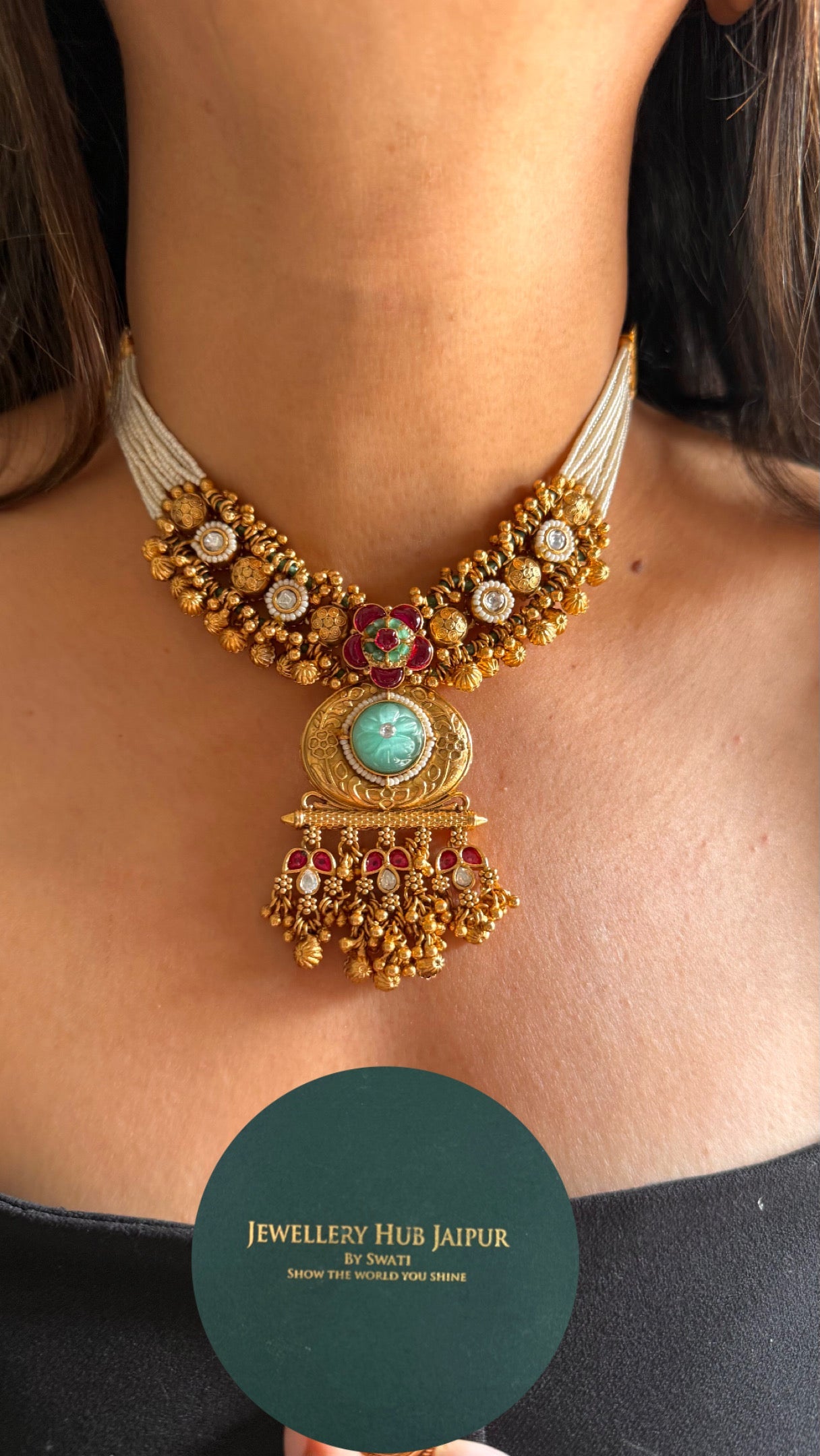 Mint  gold Rajwada bridal combo necklace