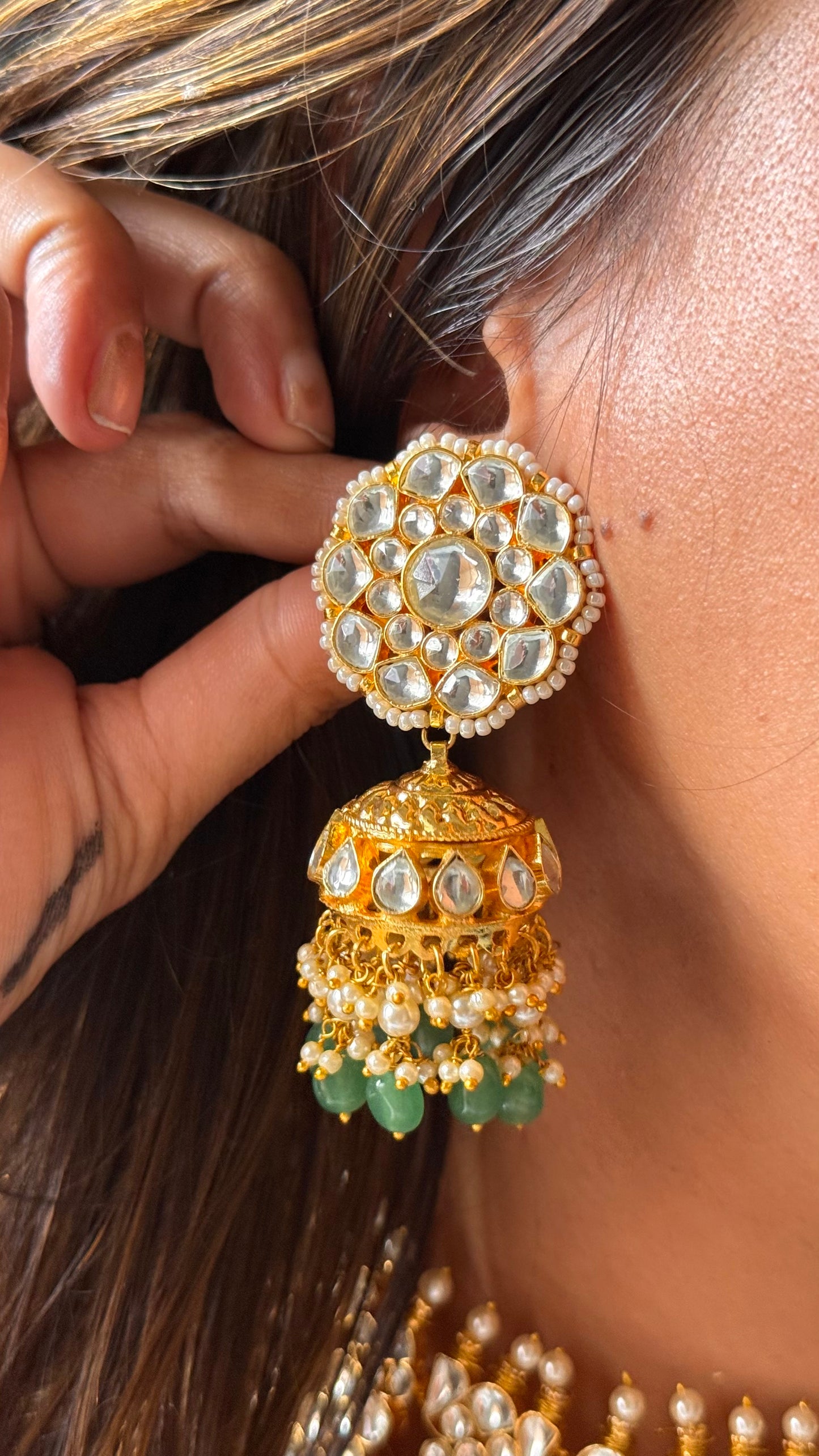 Bridal Paachi Kundan jadau with mint strawberry drops choker necklace