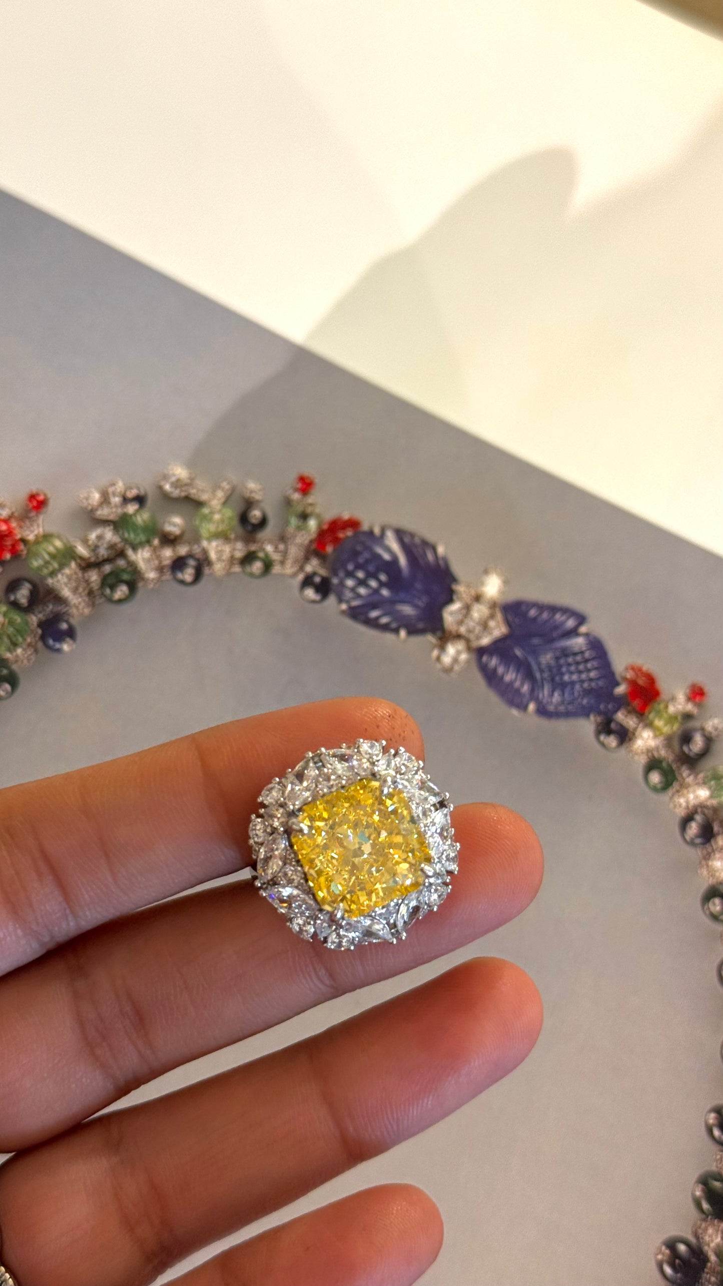 Citrine Rhodium CZ Diamond Cocktail Ring