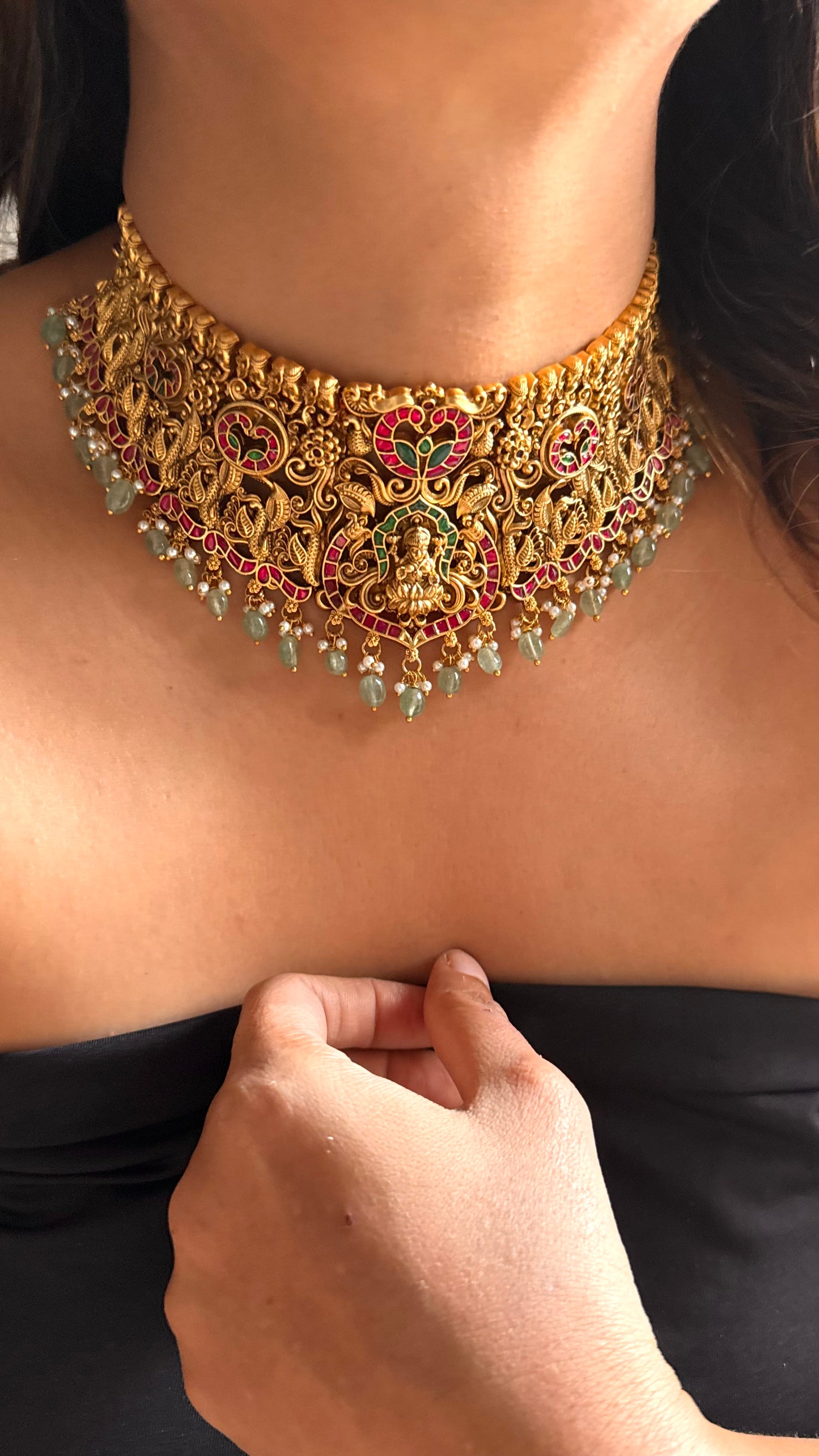 Goddess Laxmi temple choker with kemp detailing
