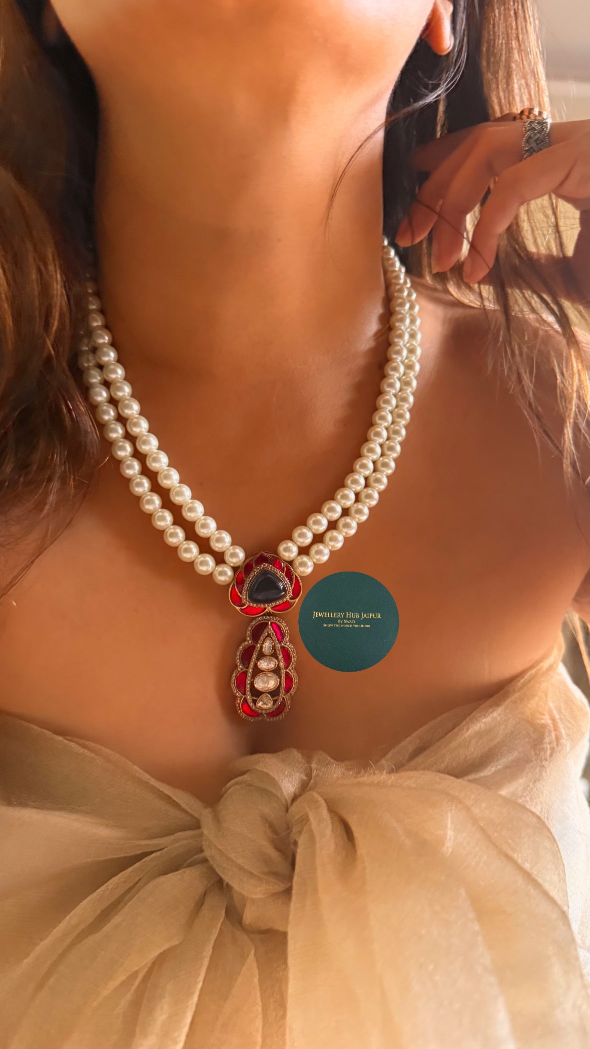Rani pink katdana & sapphire doublet pearl pendant set