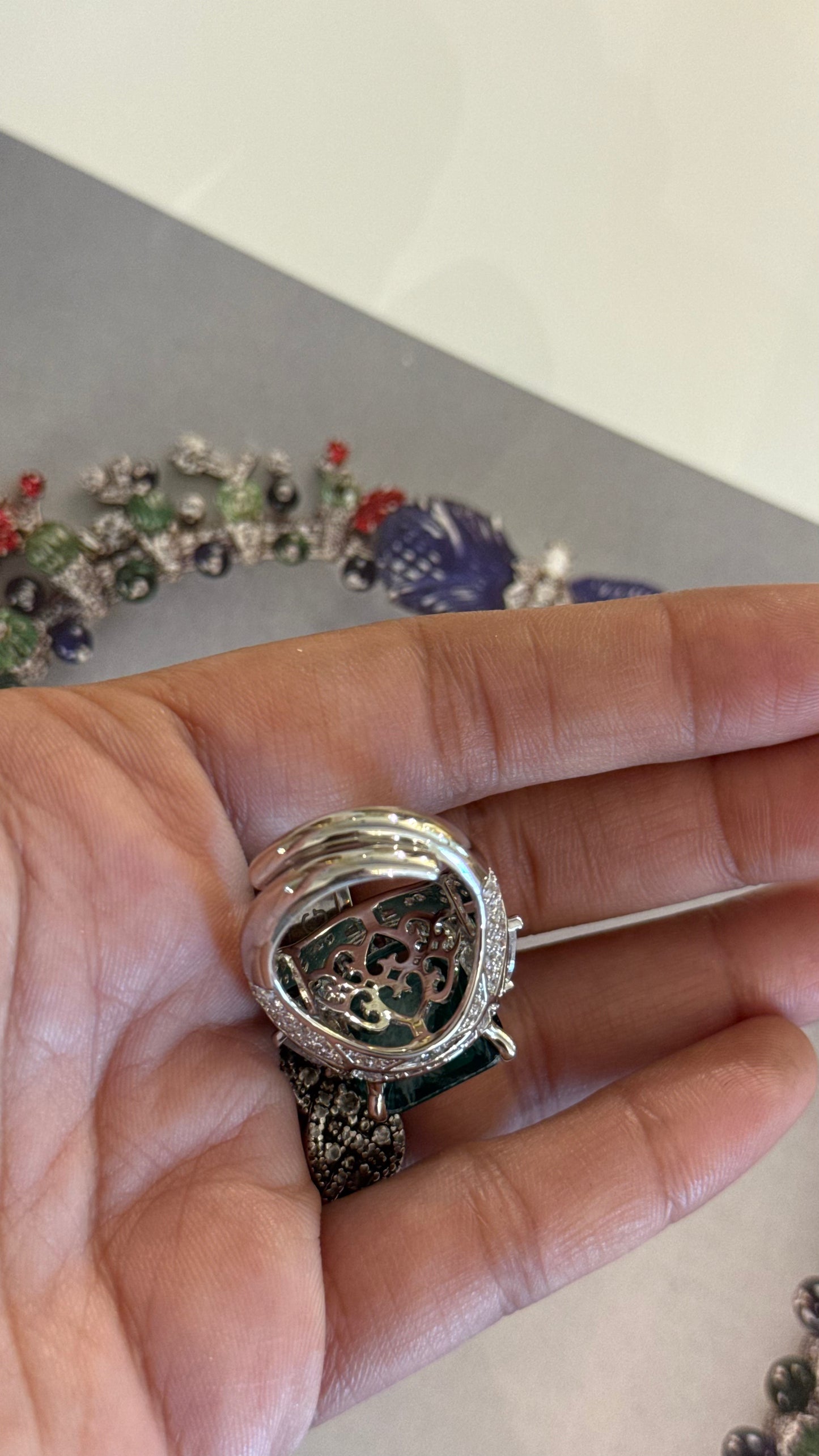 Emerald Enamel Diamond Ring
