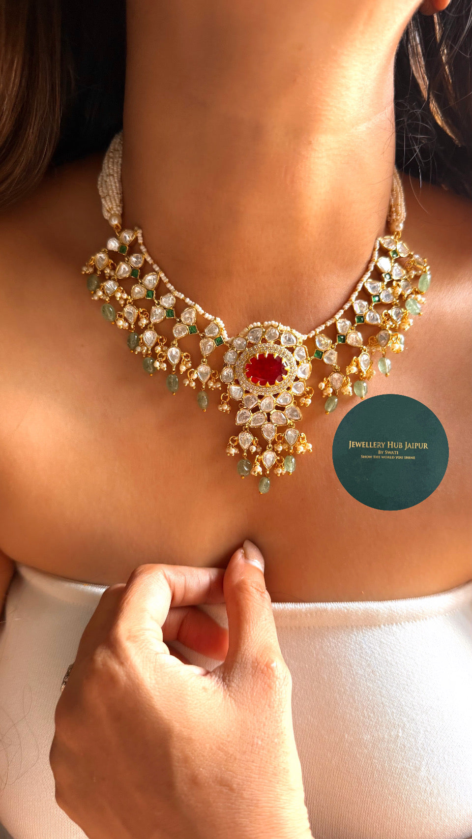 Real Moissanite Ruby doublet & emerald moissanite collar set