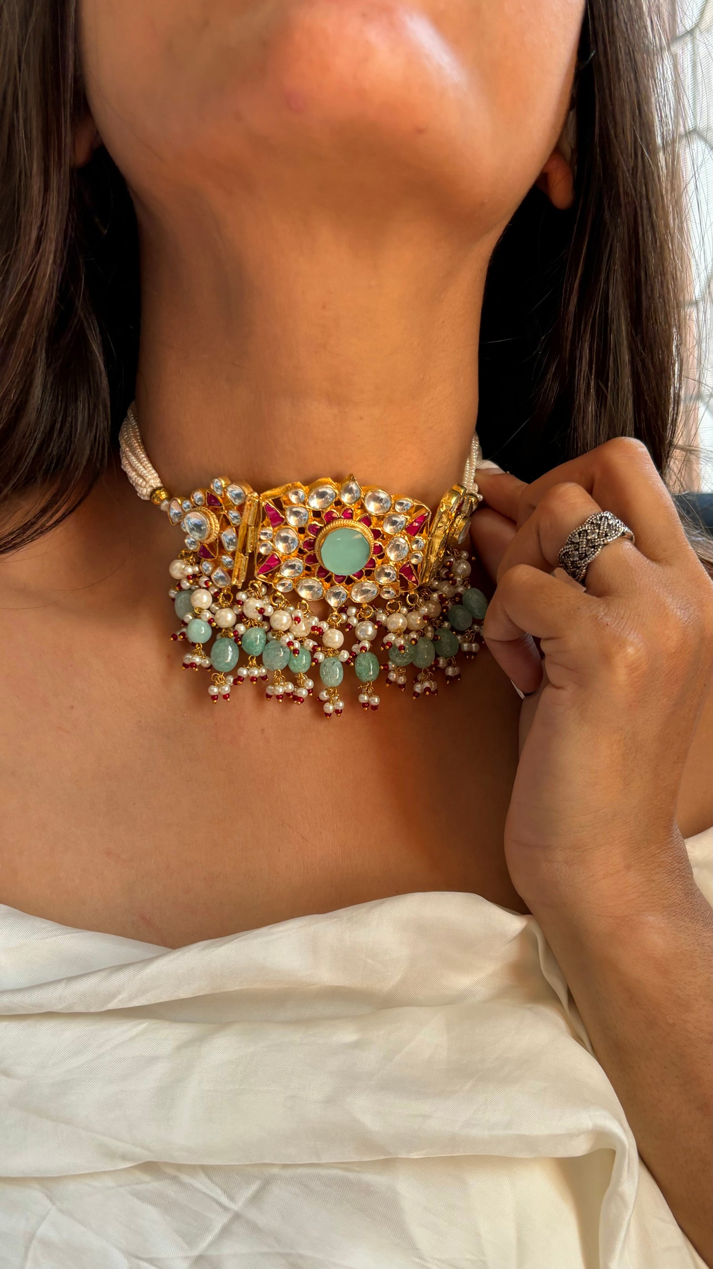 Peachi Kundan Firoza necklace with earrings