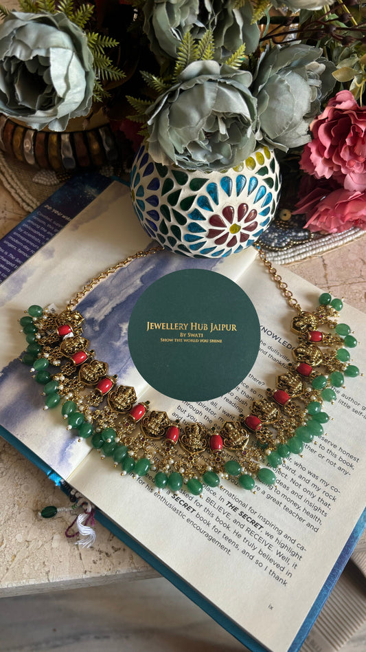 Emerald & citrine temple collar necklace