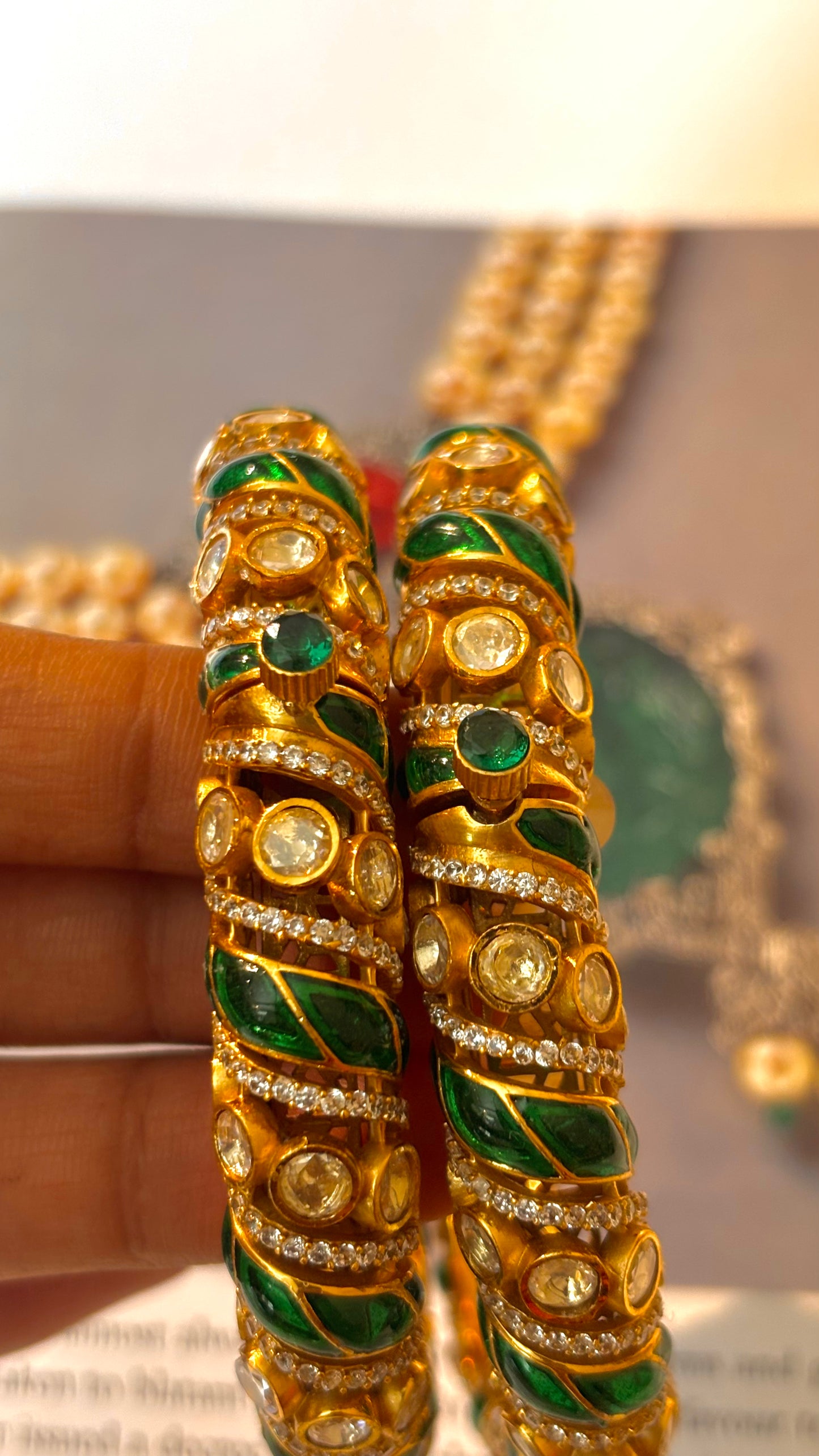 Emerald Meenakari peeli polki Royal Bangles
