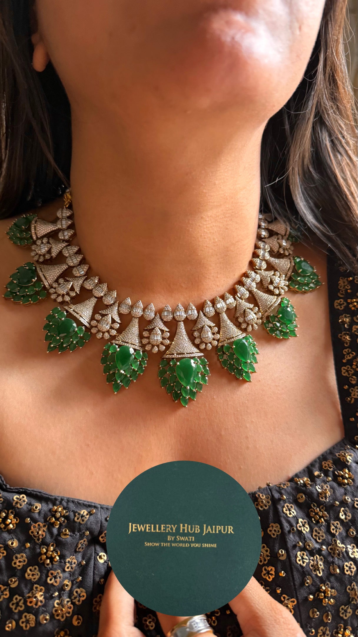 Emerald doublet leaf designer Necklace
