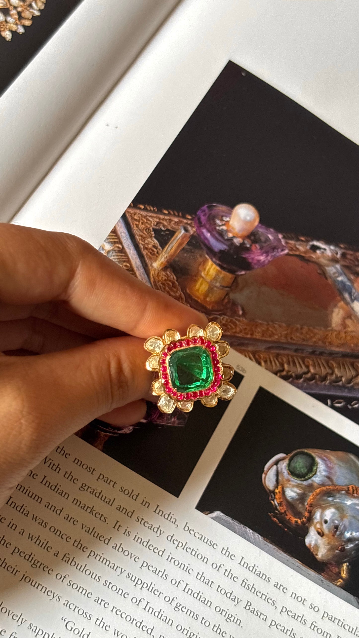Ruby & emerald doublet peeli polki ring