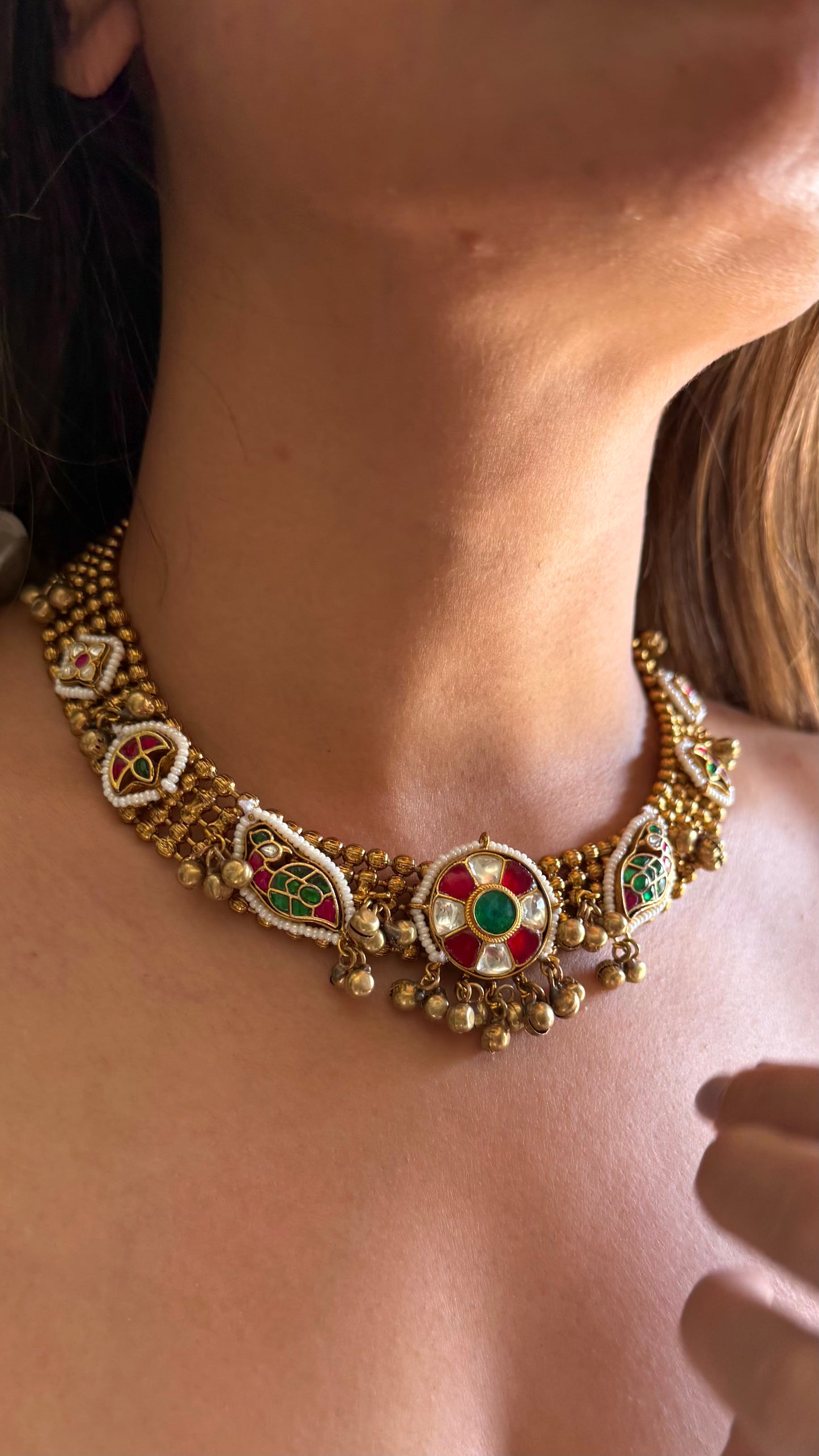 Emerald & ruby golden designed necklace