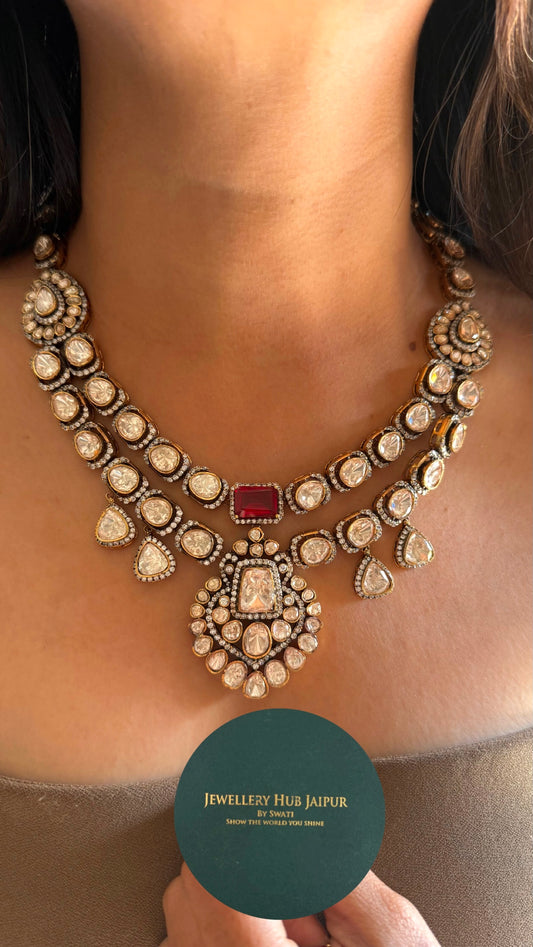 Ruby real moissanite Victorian collar Necklace