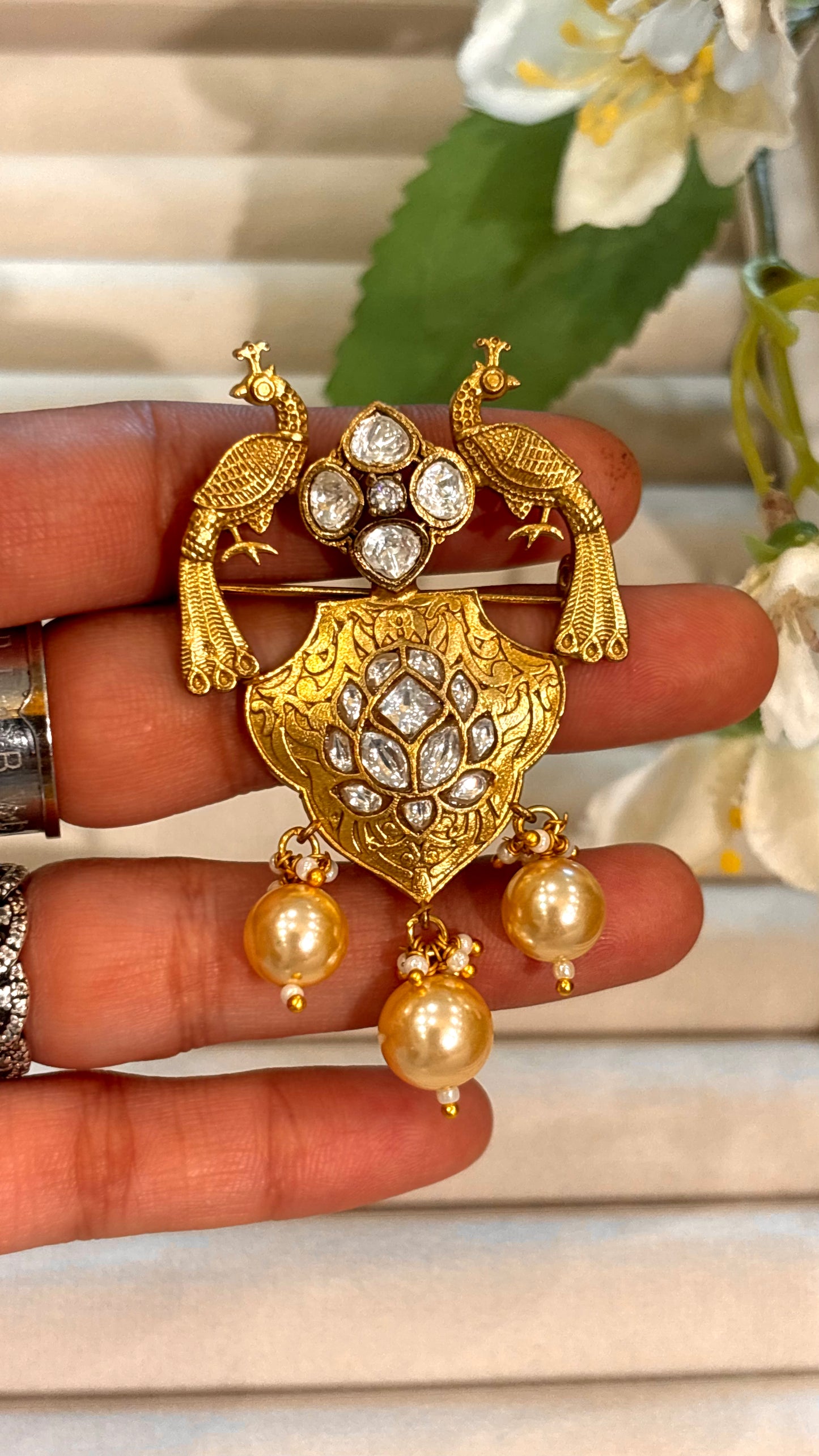 Peacock designer gold brooch