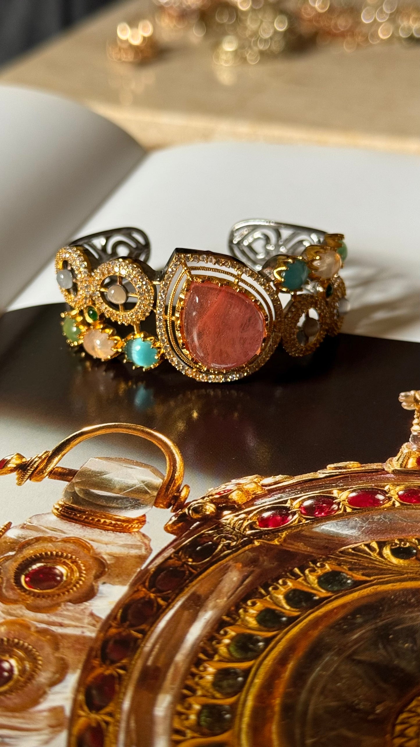 Saffron doublet & navratna bracelet