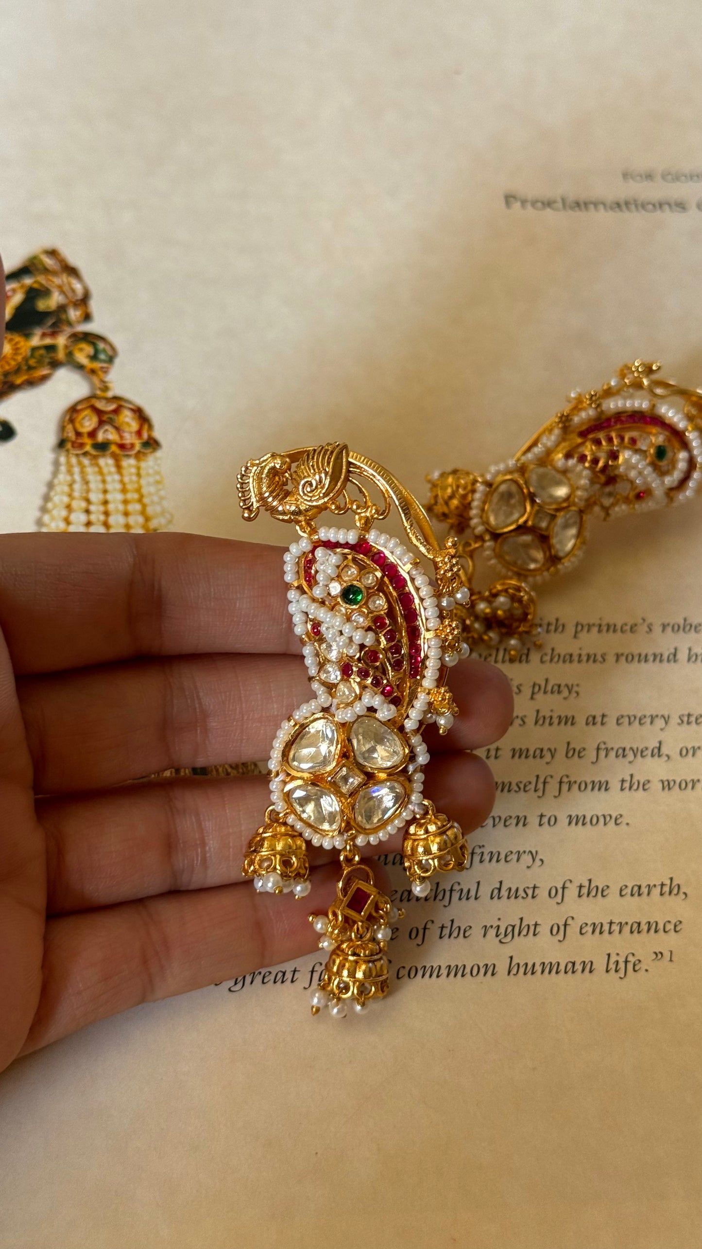 Real moissante peacock designer earcuffs